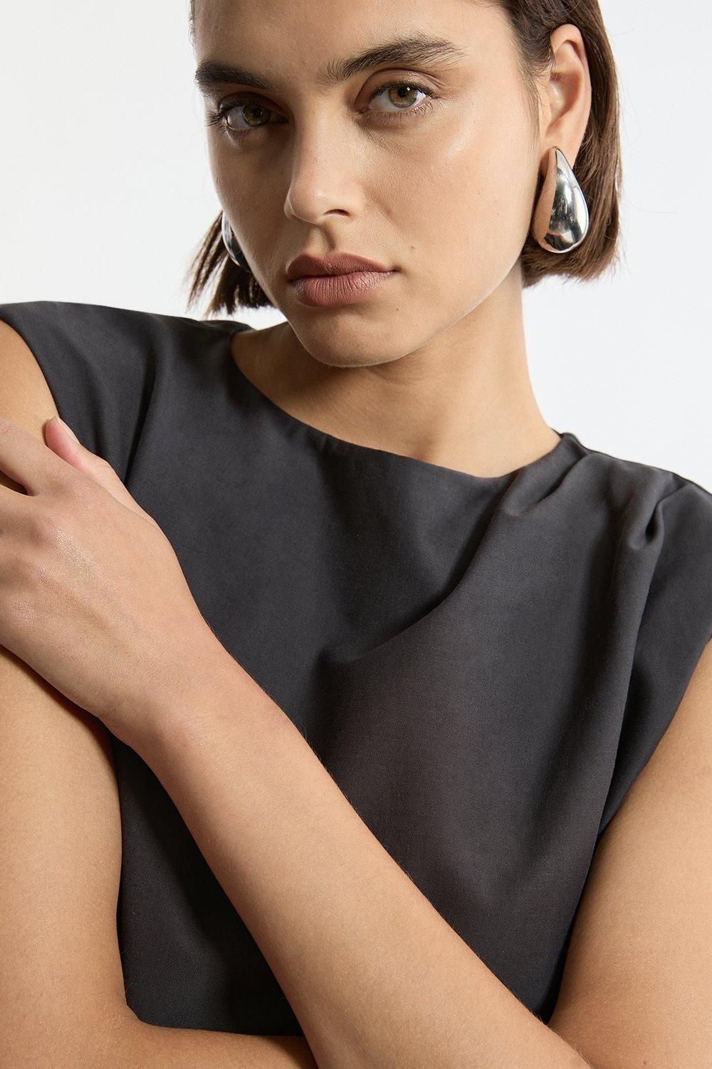 KarenMillen Tailored Pleat Neck Pocket Detail Midi Dress