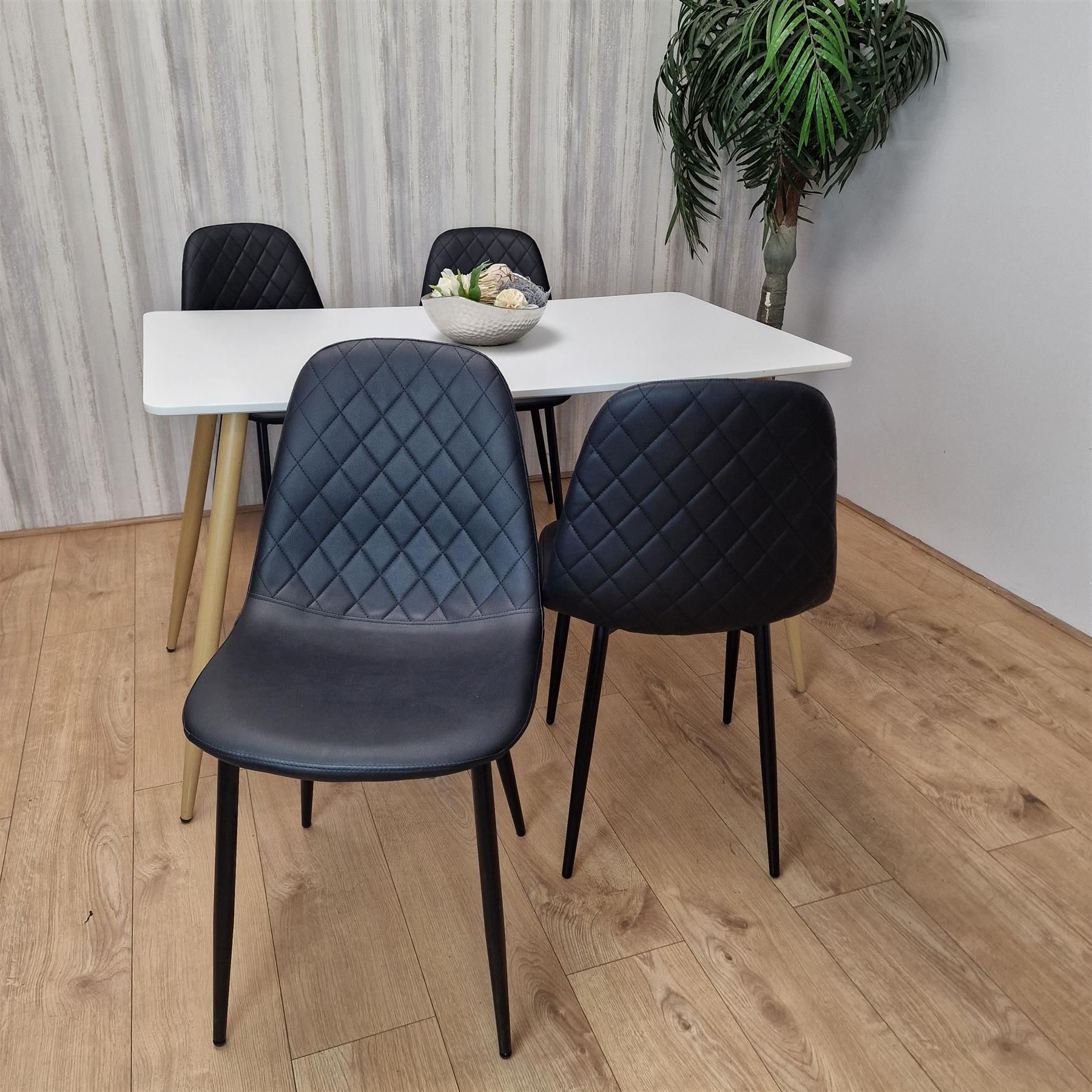 KOSY KOALA Modern Rectangle White Dining Table Set With 4 Black Gem Pattern Chairs Dining Room Furniture