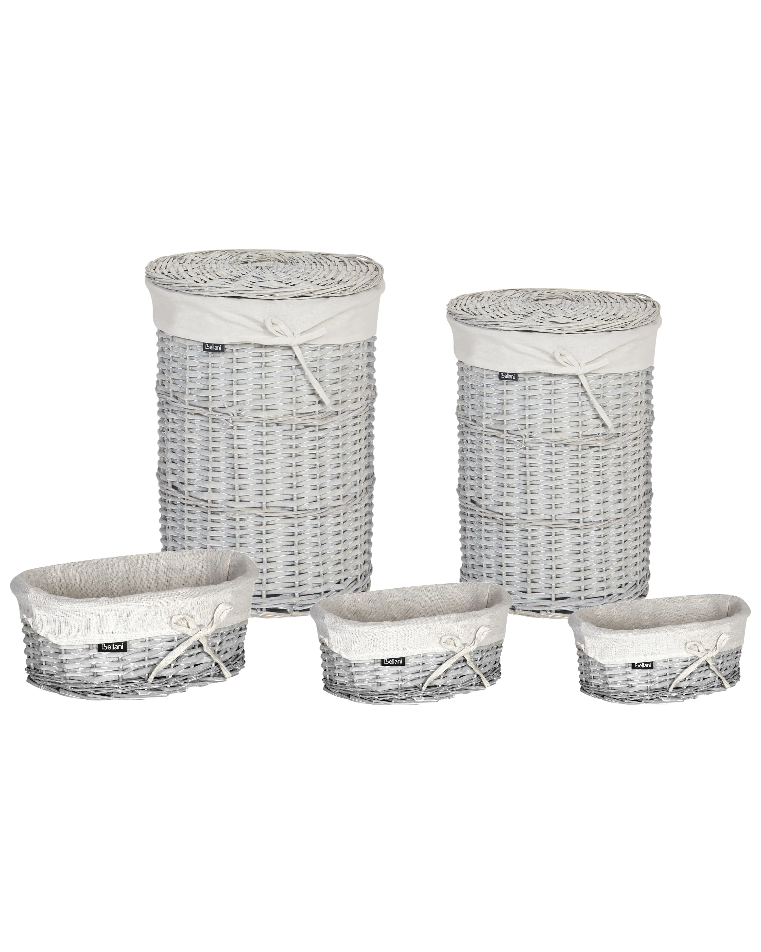 Set of 5 Baskets VAKARI Willow Wood White 55/89 L