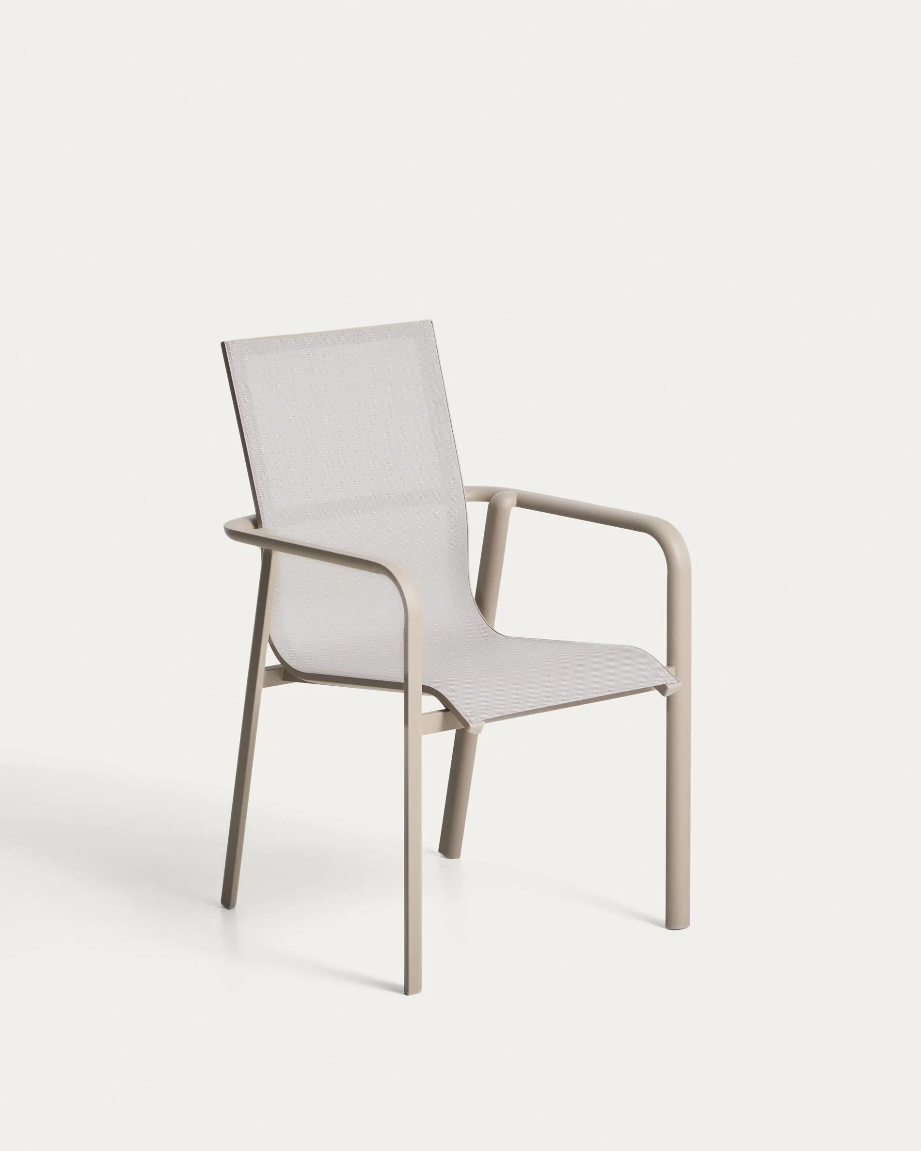 Canea stackable outdoor chair in beige texteline and taupe aluminium