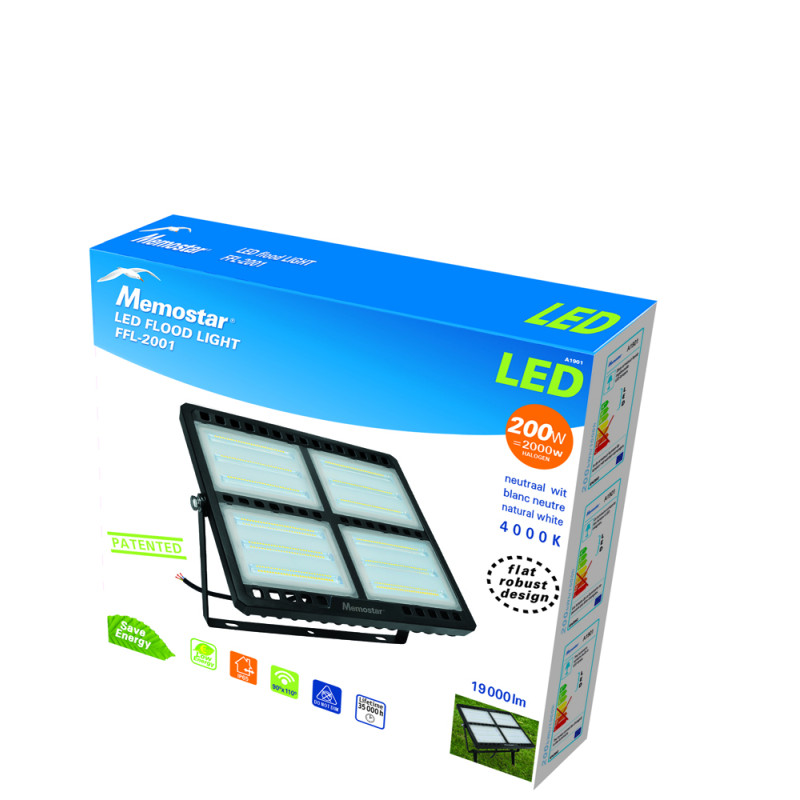 Projecteur extérieur LED FFL-2001 noir 19000 lm 200 W MEMOSTAR