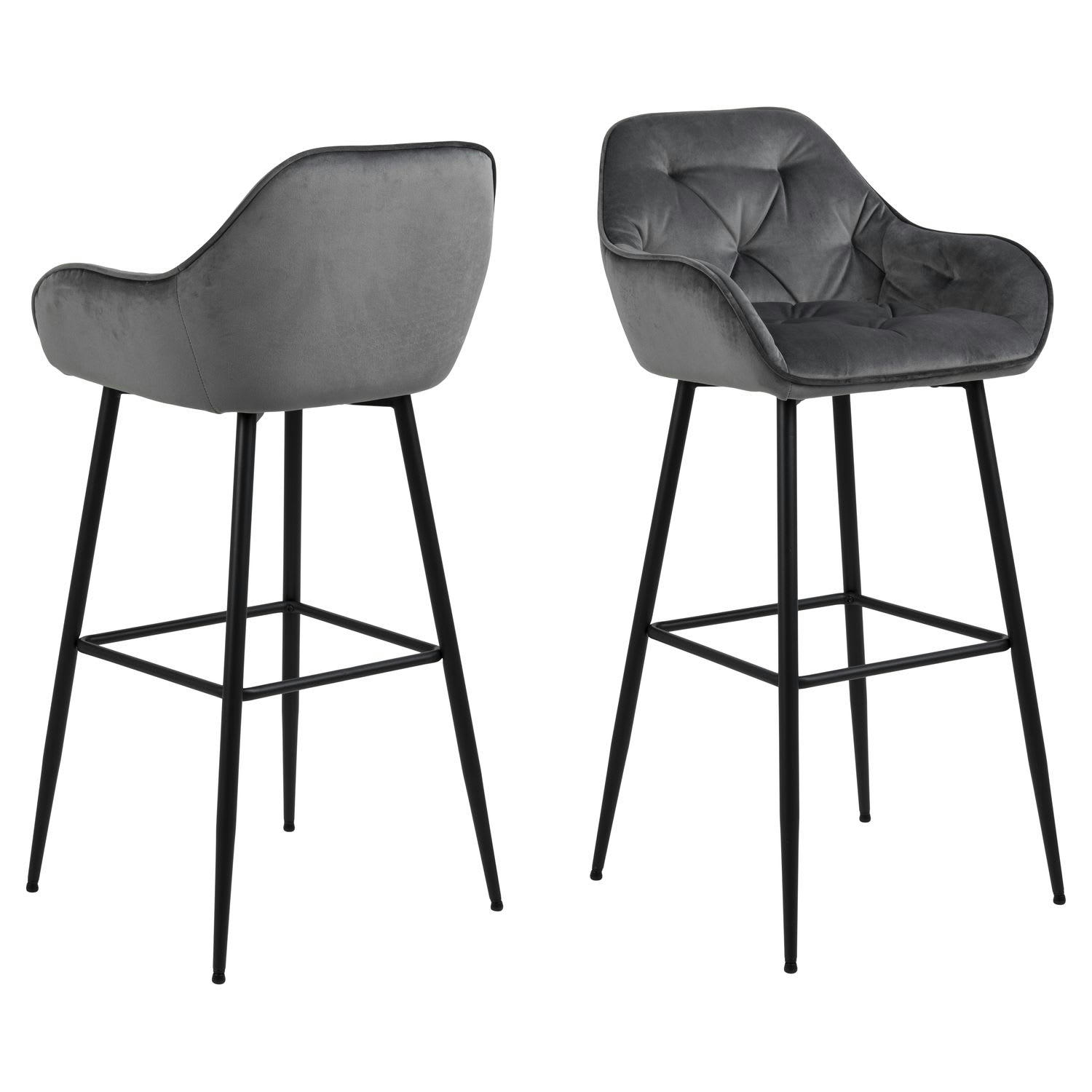 FLORIE - Lot de 2 tabourets de bar en tissu et métal gris
