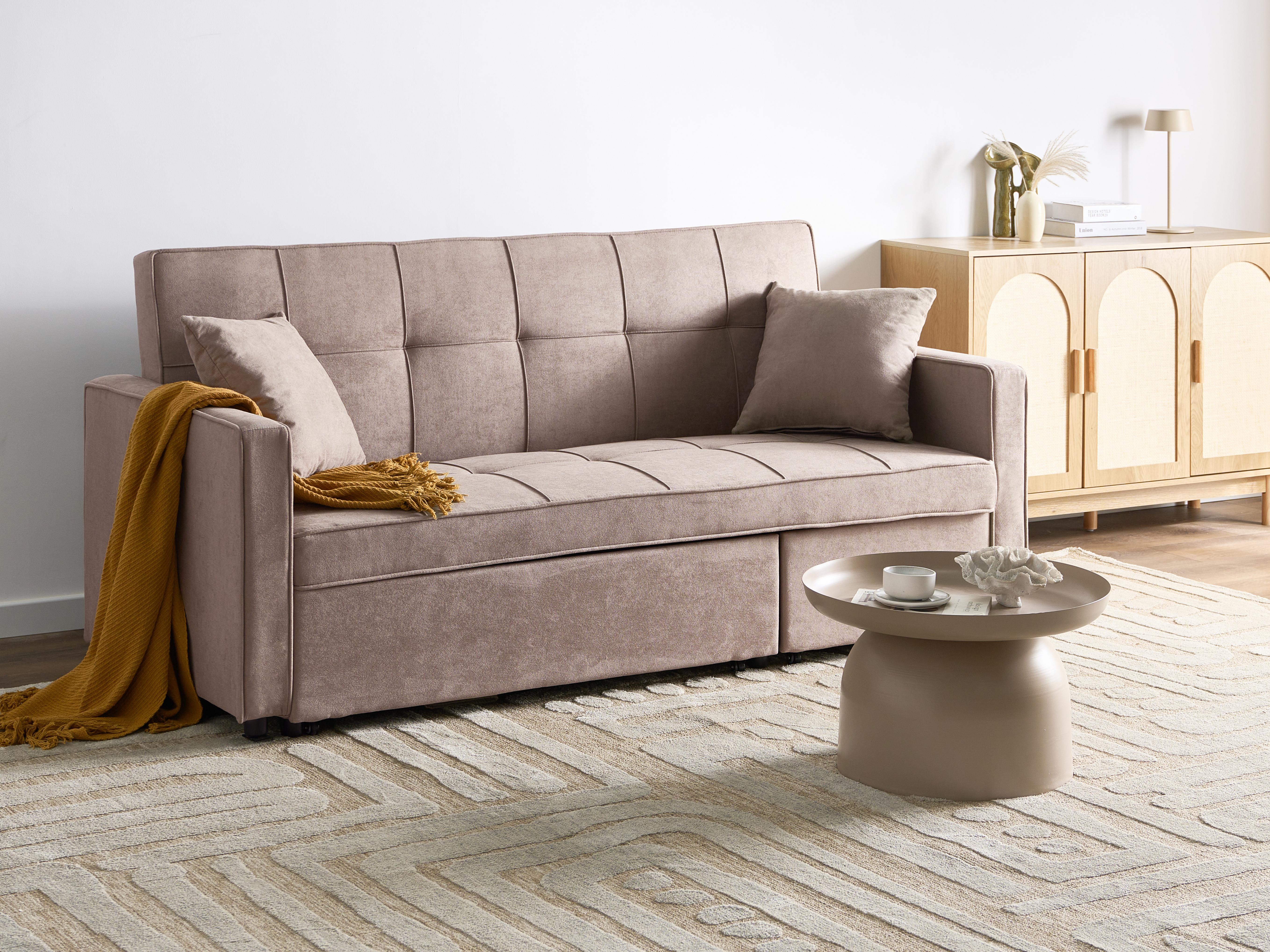 Sofa Bed 3 Seater GLOMMA Fabric Taupe