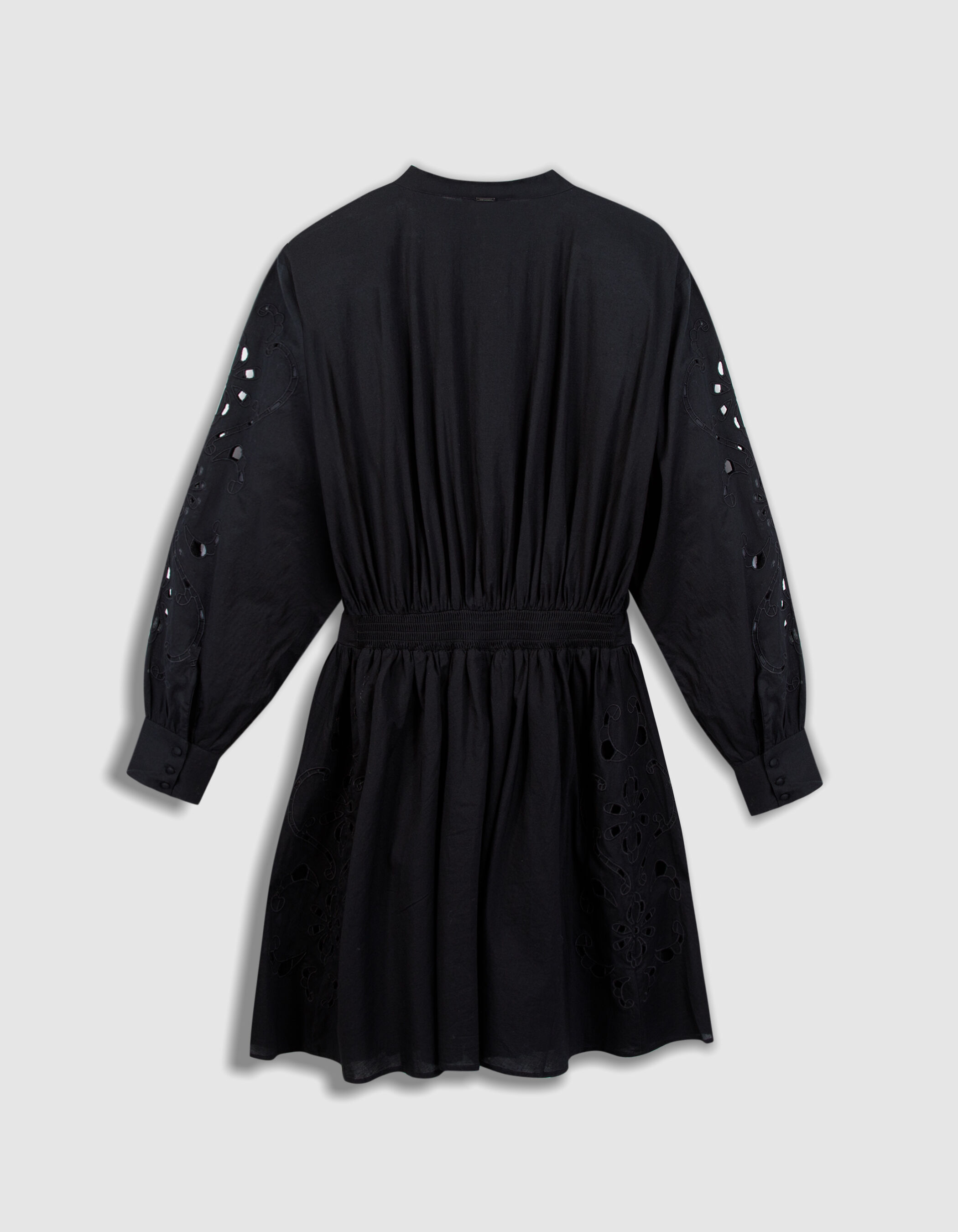 Robe courte noire voile de coton brodé Femme
