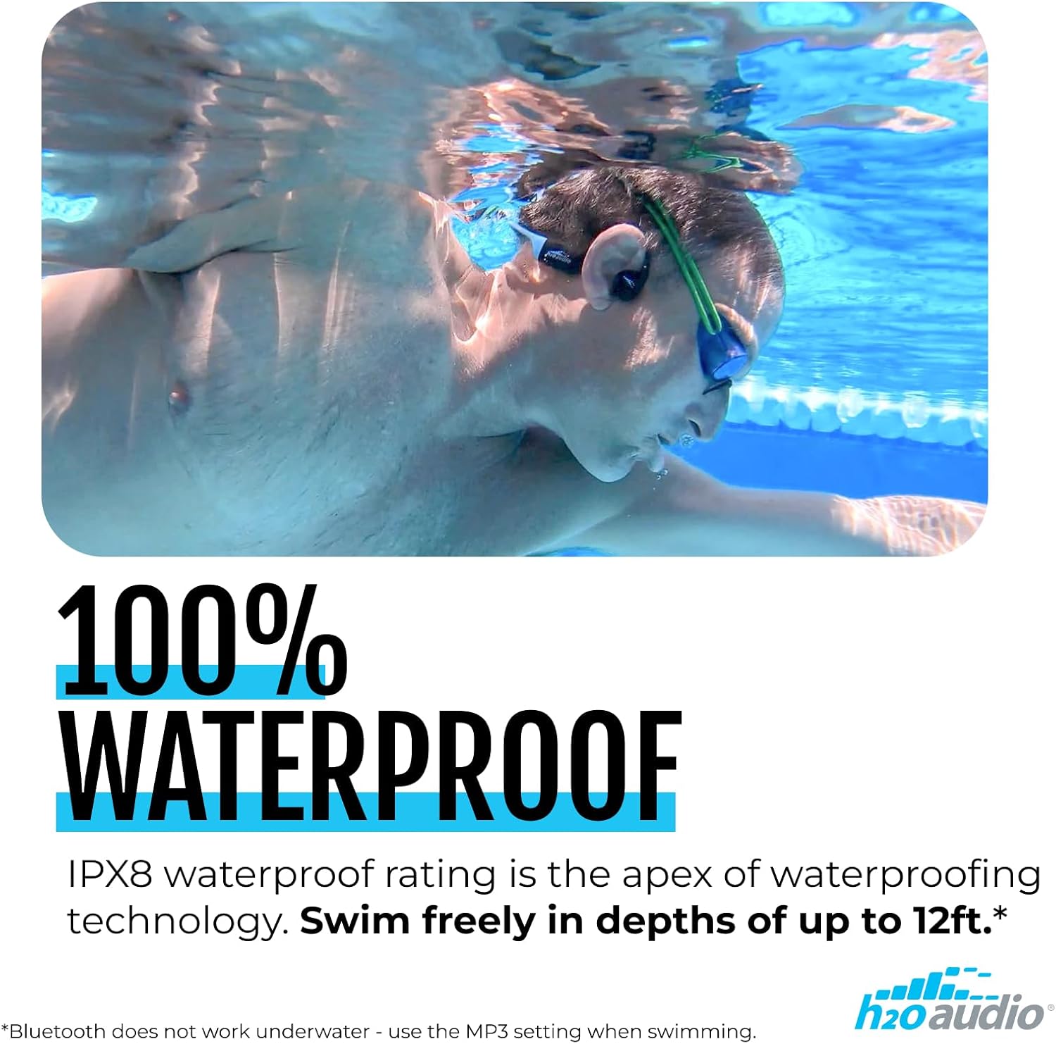 H2O Audio TRI 2 Multisport Waterproof Bone Conduction Open Ear Headphones  Bluetooth 5.3 for Running and Cycling  MP3 Mode for Swimming  8GB Memory  8.5-Hour Battery  Black/Blue