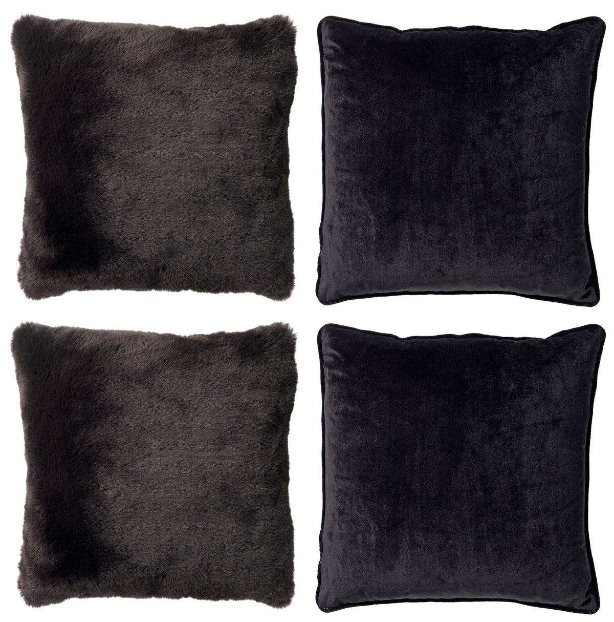 KUSSENSET - 4-delig Soft Textures - 45x45 cm - inclusief binnenkussens - zwart