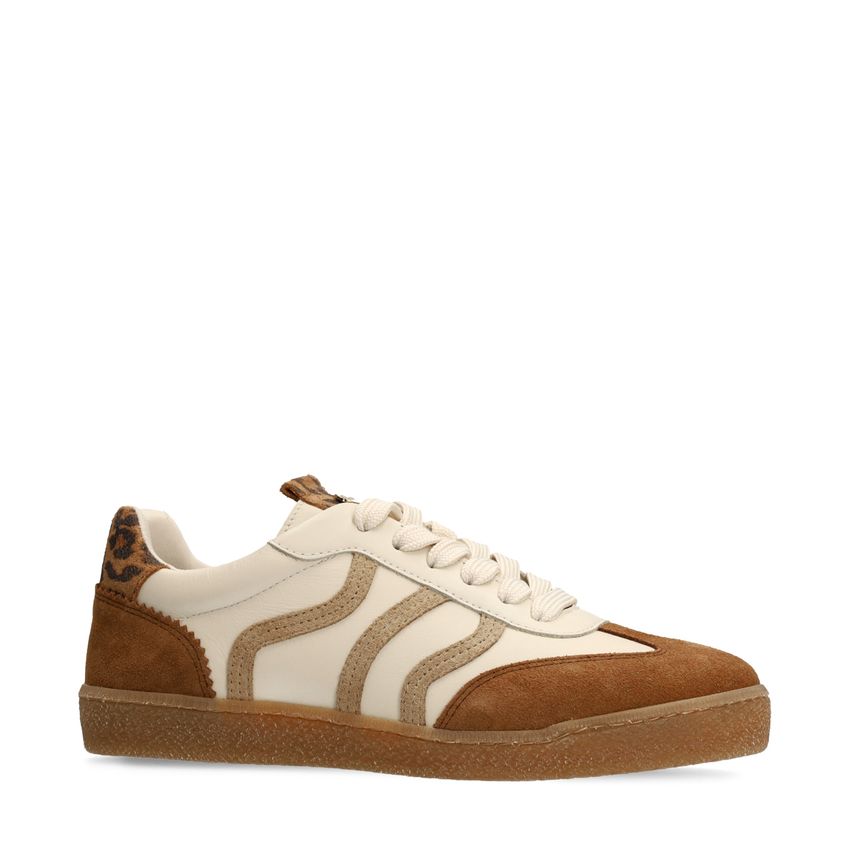 No Stress Bruine leren sneakers met beige details