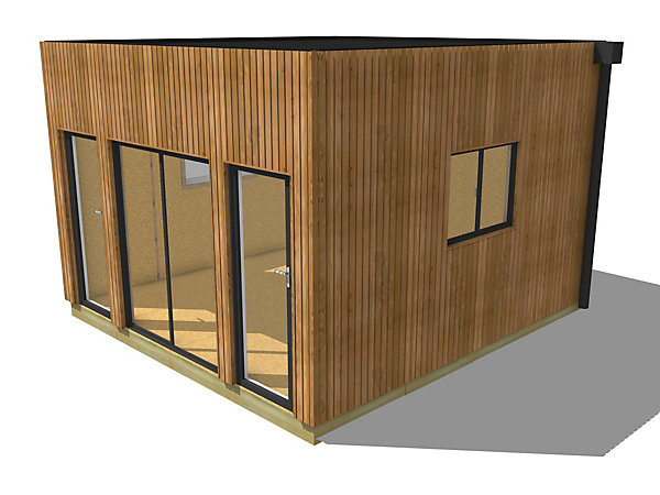 Bureau de jardin 4 saisons en bois 4,4 x 4,6 x 3,2 m / isolation RE2020 avec plancher isolé