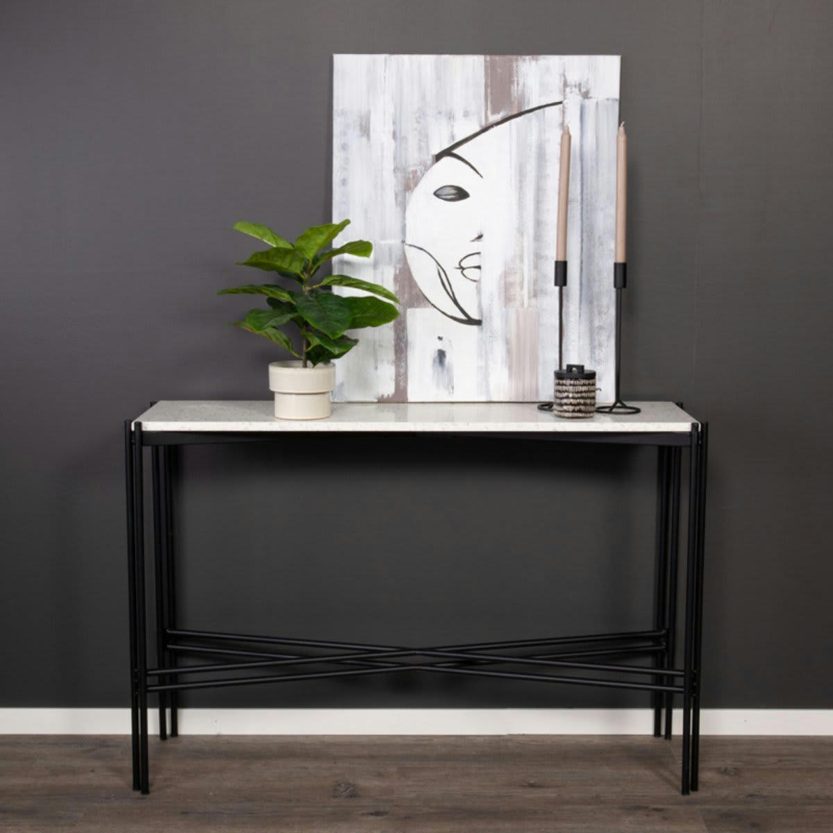 PAXIA - Console en terrazzo blanc et métal noir