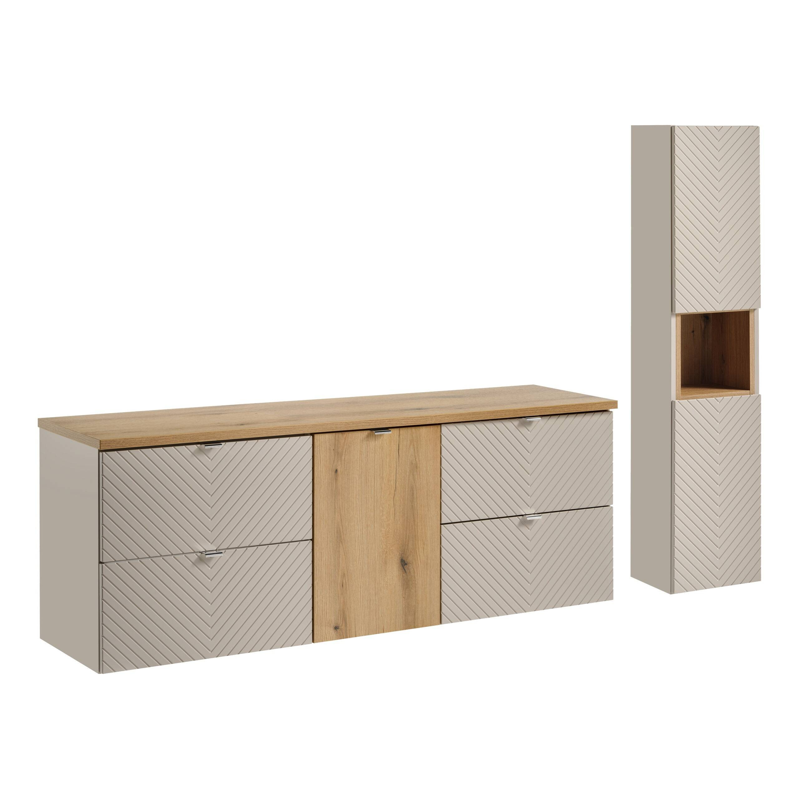 Zestaw 2 Szafki Pod Umywalkę 60 cm z Blatem, Koszem i SłupekViva Cashmere