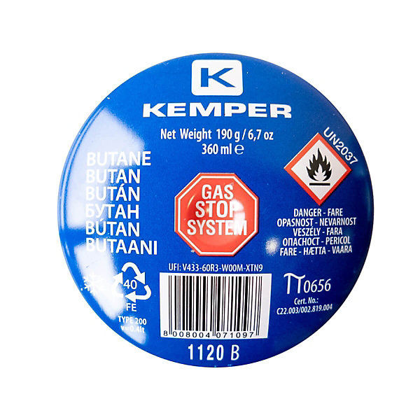 Pack de 12 Cartouches de gaz 190g Perçable Butane KEMPER