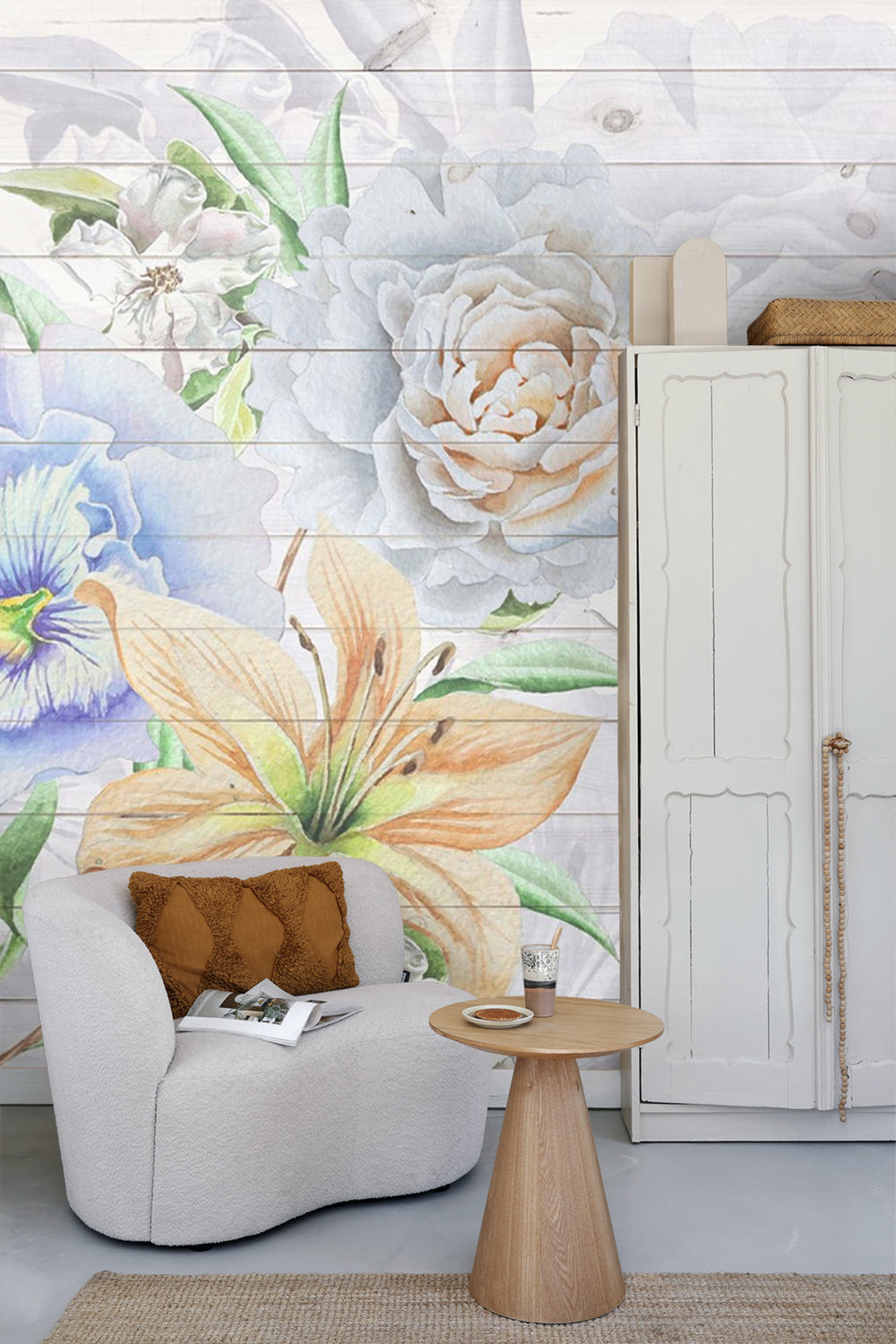 Sanders & Sanders fotobehang bloemen wit, blauw en oranje - 375 x 270 cm - 600501