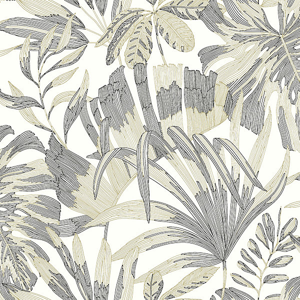 Papier peint vinyle intissé feuillage Symphonie vert, gris L.1005 x l.53cm Lutèce