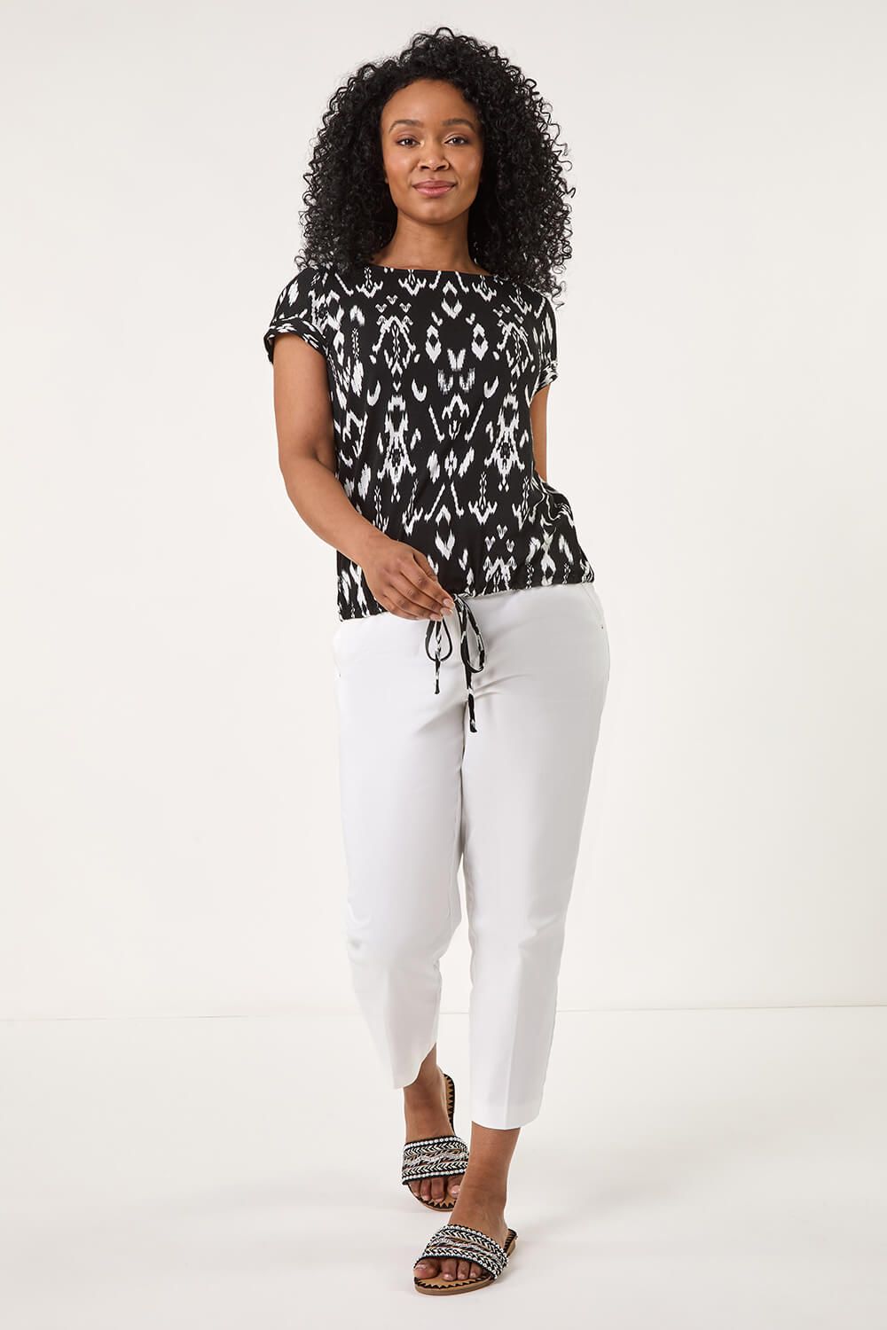 Roman Petite Aztec Stretch Drawstring Top