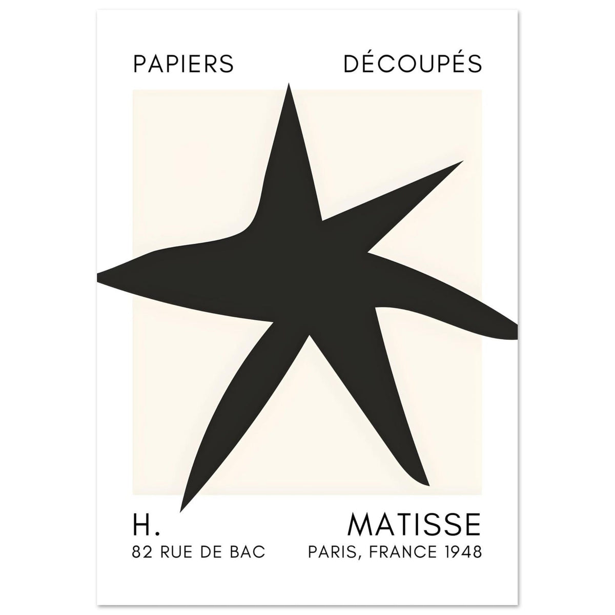 Artfulprints Poster Matisse – Star of the sea black  - A4 21x29.7 cm - Zwart