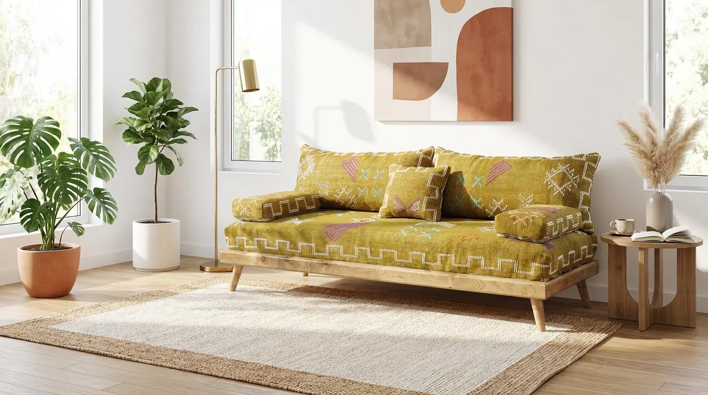 Authentic Moroccan Handmade Wool Sofa with Foam & Solid Cedar Wood Base more color choice