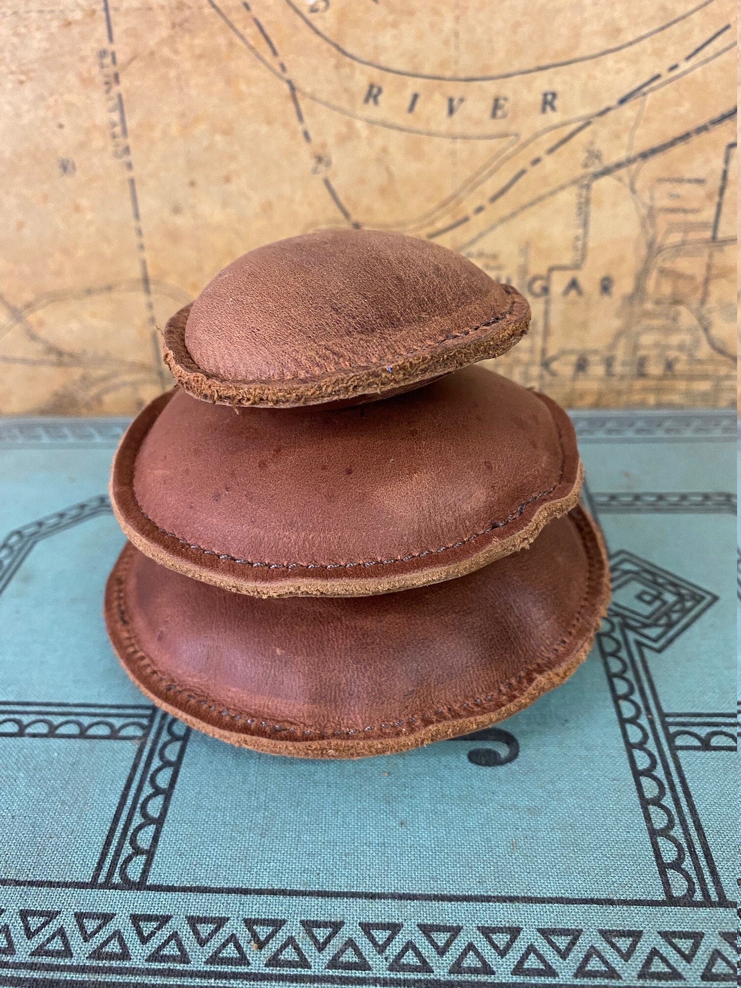 Circle (Map) Paperweight Handmade from Surplus Leather