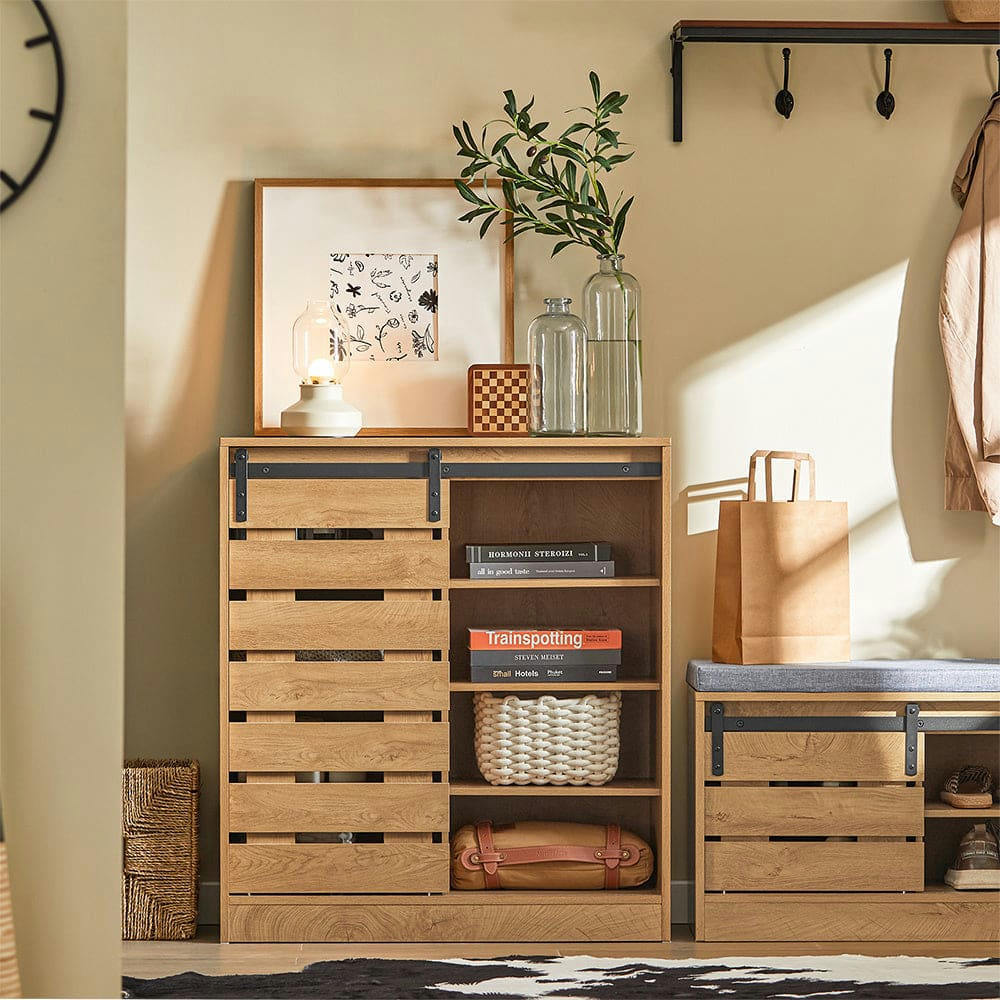 - Meuble de rangement 1 porte coulissante en aggloméré effet bois