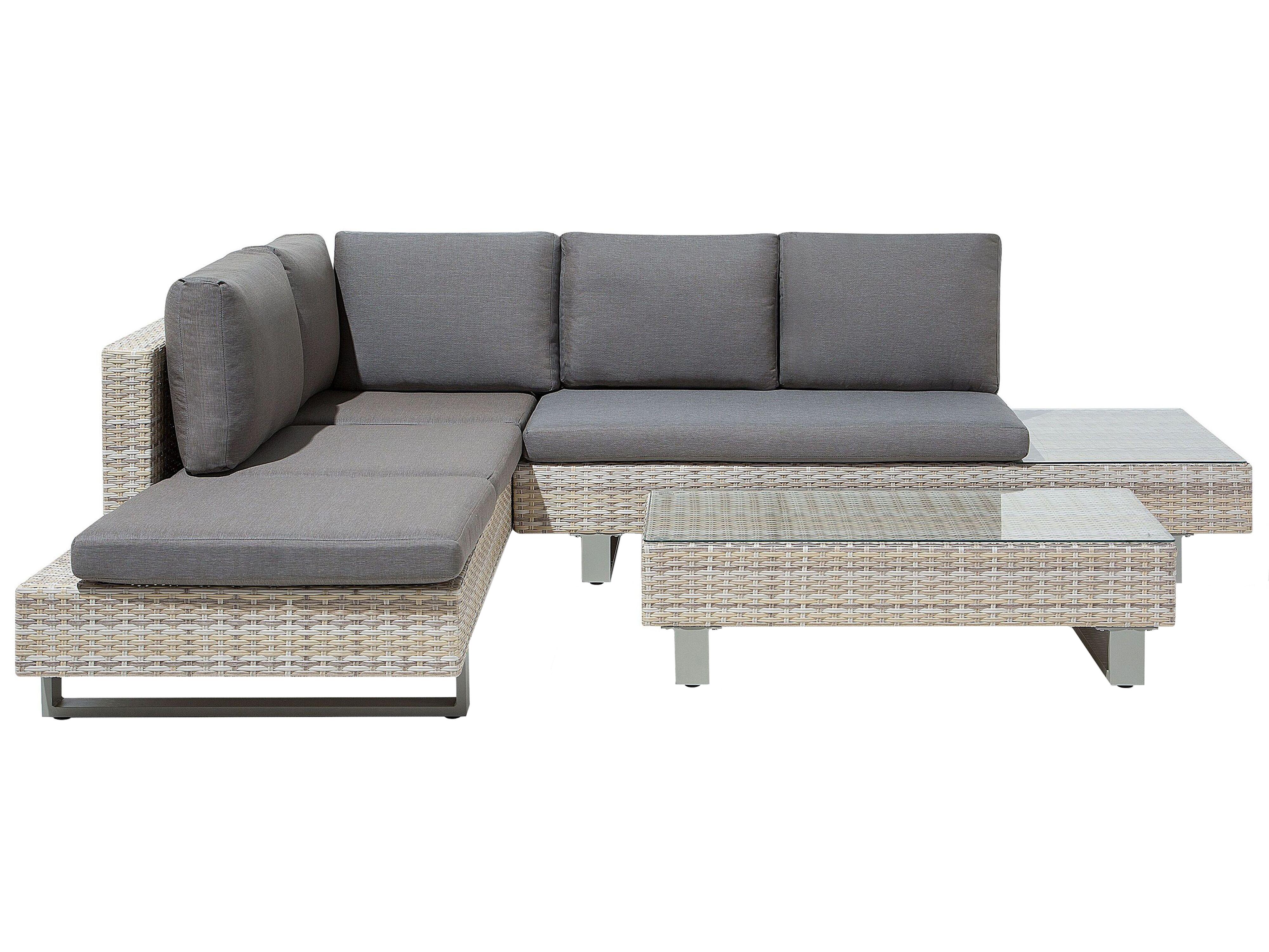 Garden Corner Sofa with Table 5 Seater LANCIANO Right Hand PE Rattan Grey