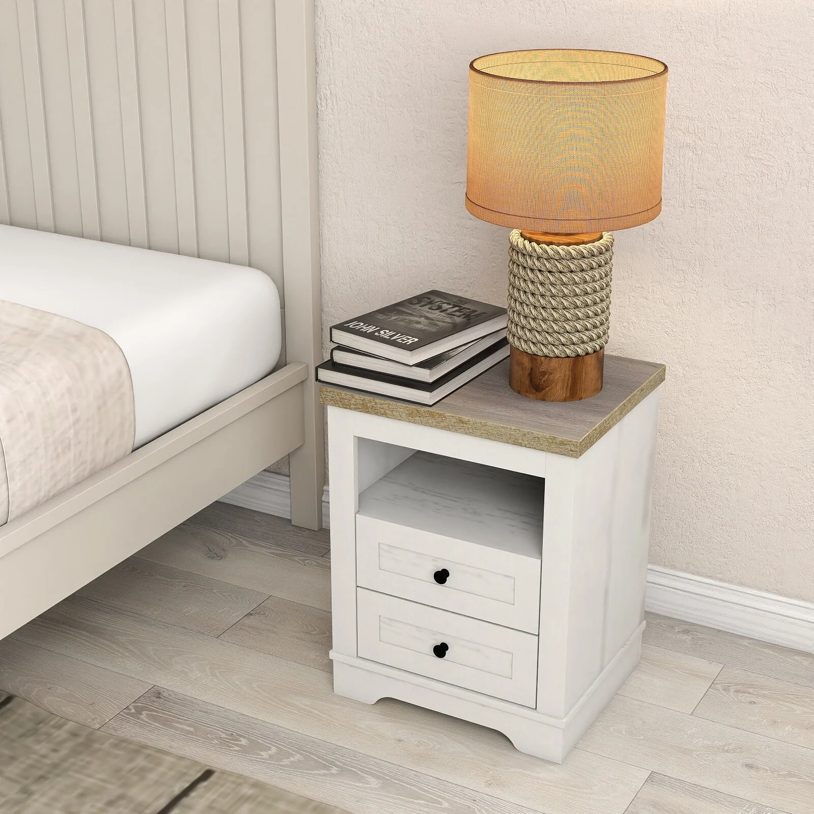 Farmhouse Nightstand With 2 Drawers