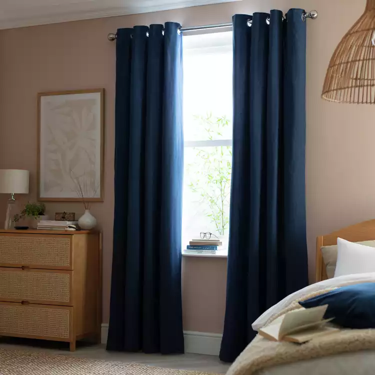 Habitat Brushed Eyelet Curtains - Navy - 117x183cm