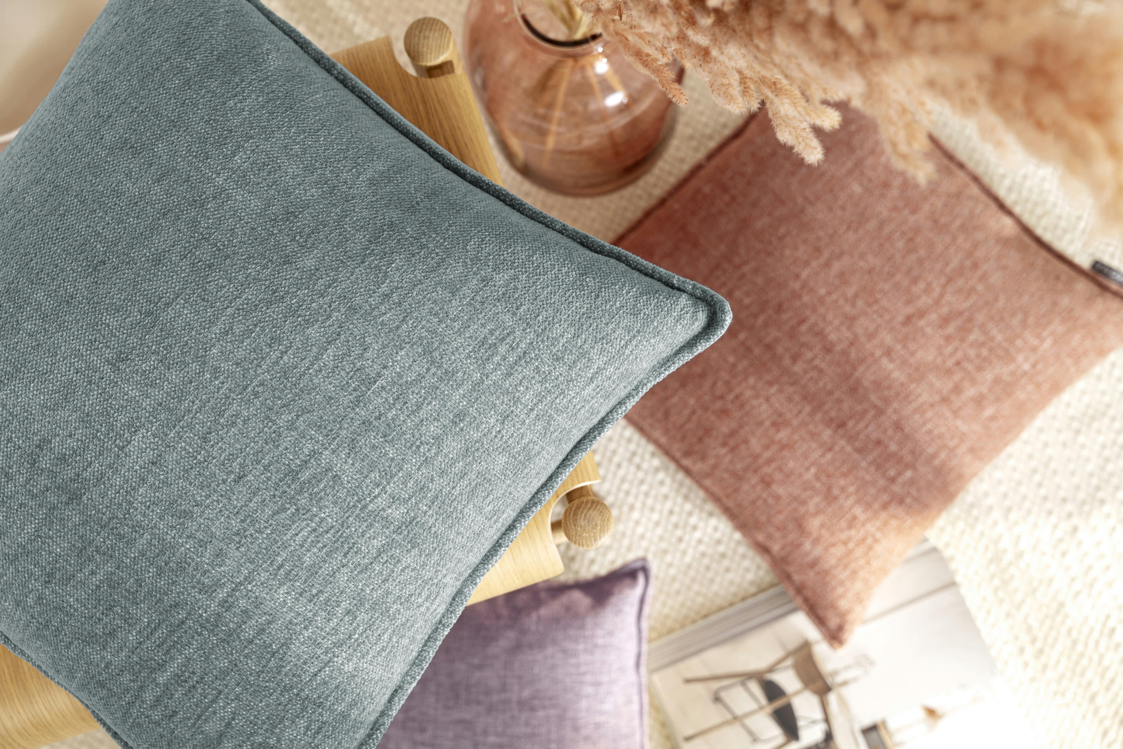 SMOOTHY - Housse de coussin chiné duveteux pétrole polyester- Lot de 2 - 45x45