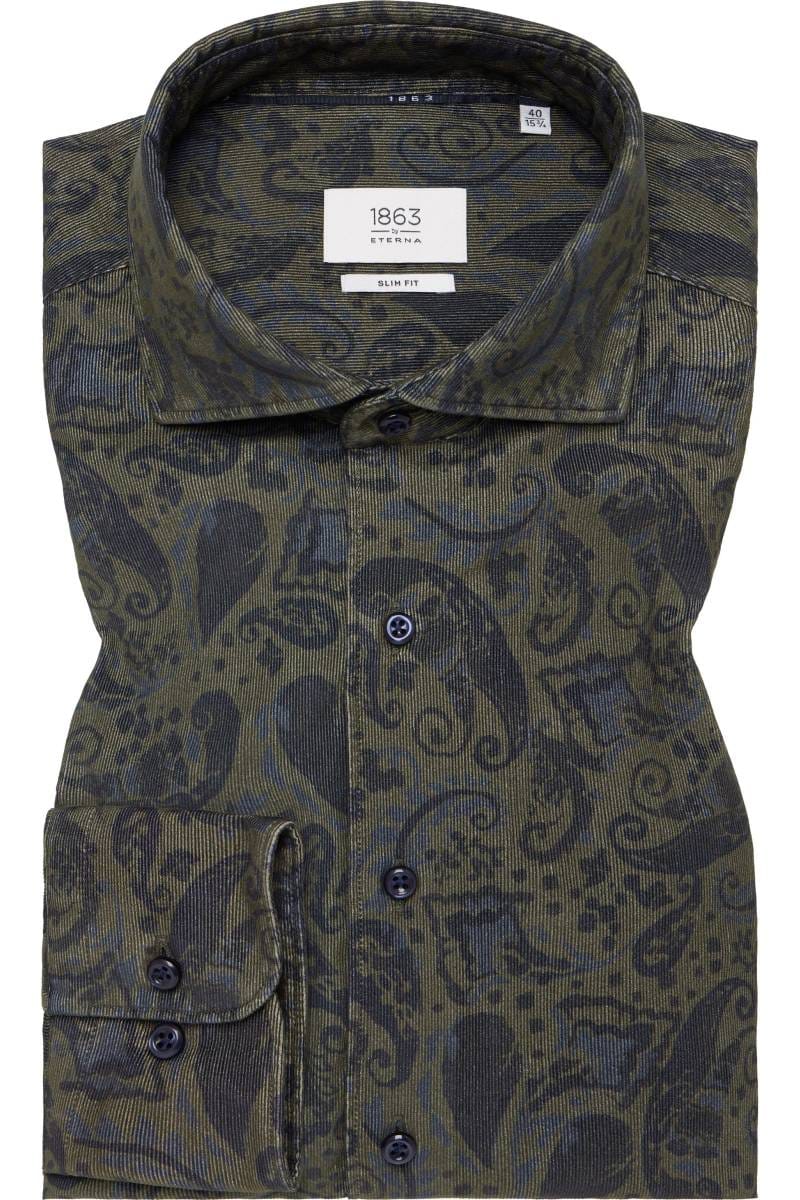 ETERNA 1863 Slim Fit Cordhemd khaki, Bedruckt