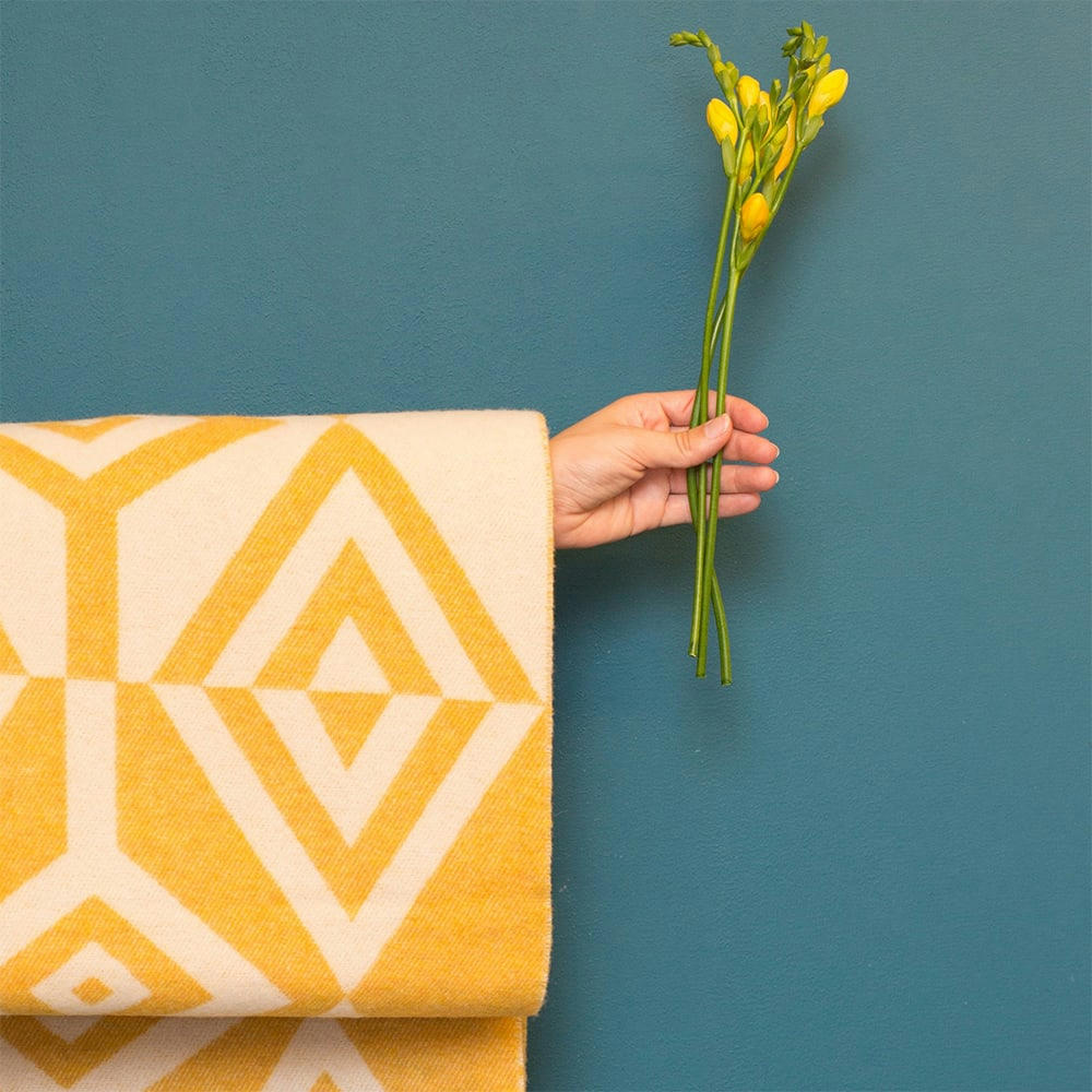 GOXO - Plaid laine et cachemire Jaune 130x186 cm