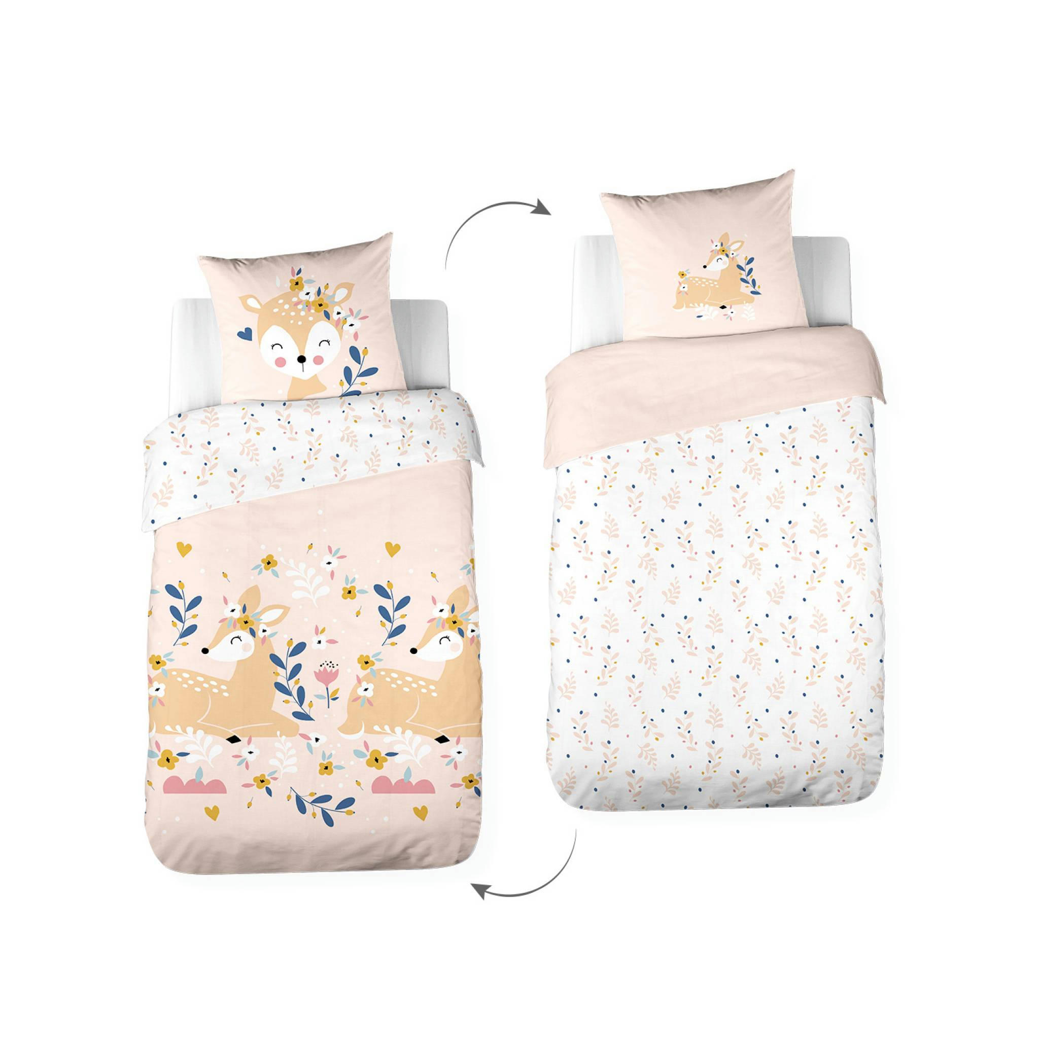 SERENA - Parure de lit réversible imprimé biche en coton adouci 140x20cm