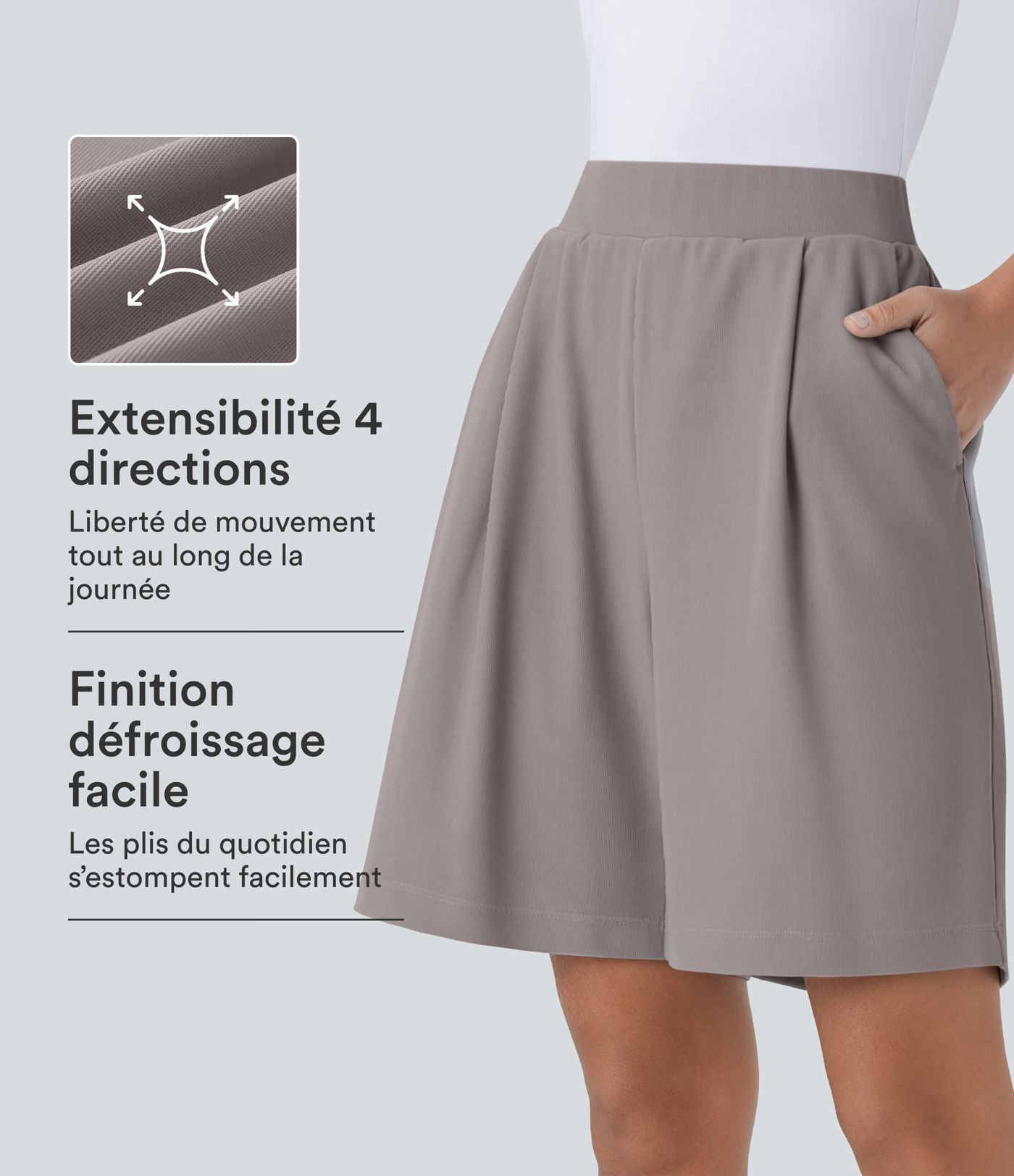 Short Bermuda Tailleur Fluide sculptant taille haute en maille gaufrée avec poches latérales