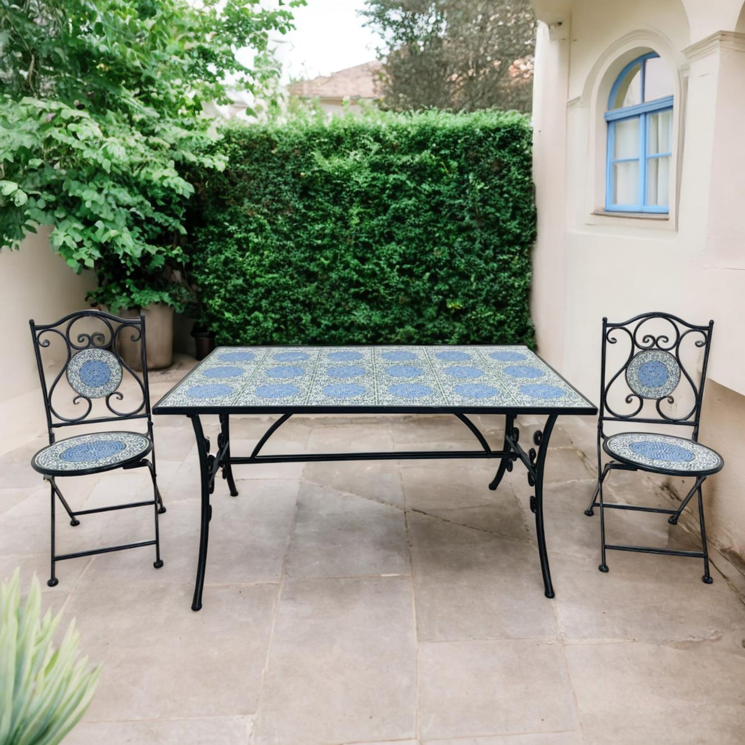 Tavolo in ferro 140x80 cm maiolica azzurra