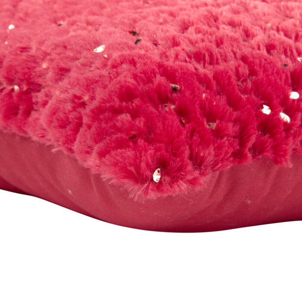 Coussin carré tissu pilou sequins polyester L43X43XH10 cm (2 modèles rouge ou vert)