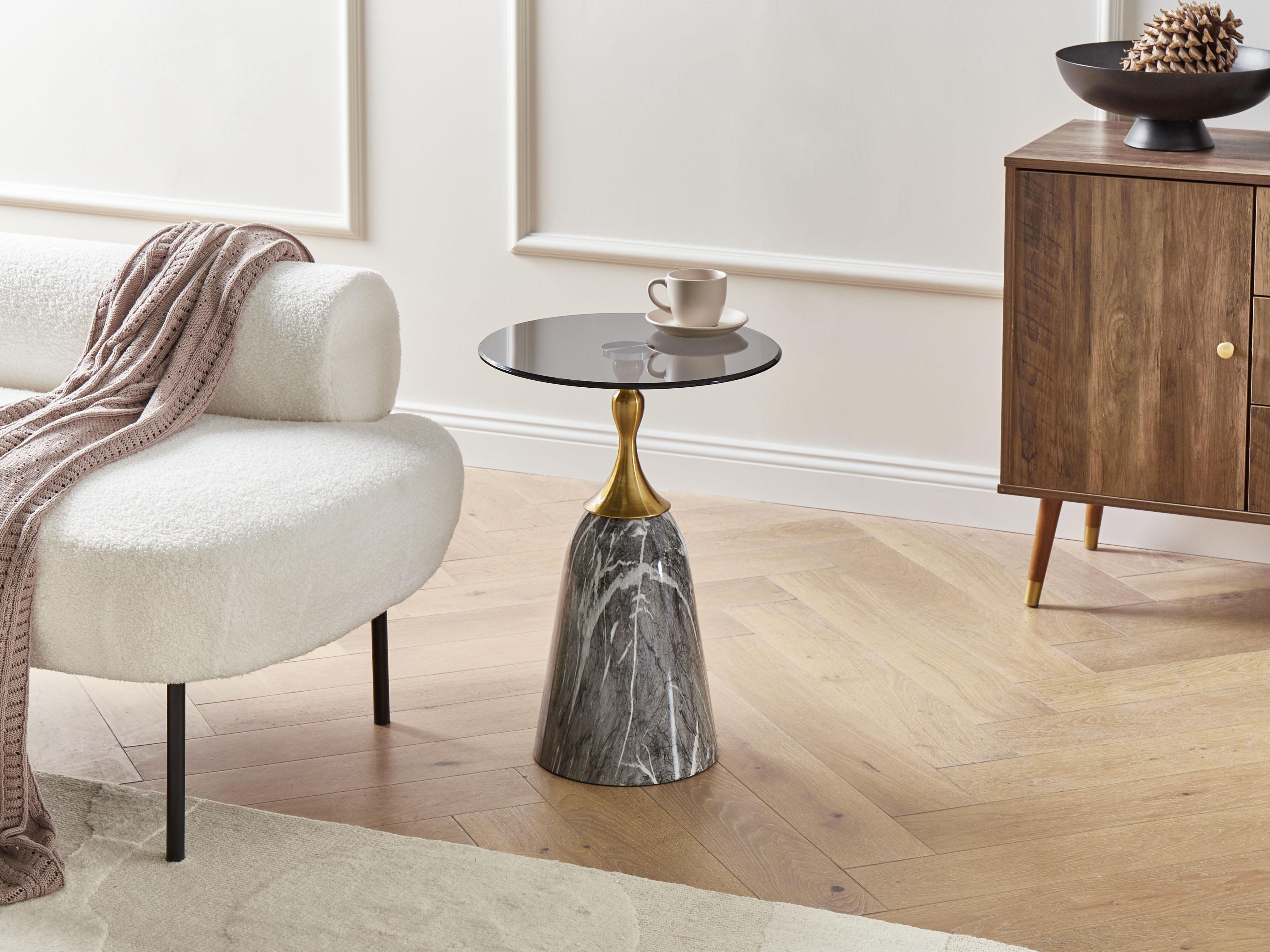 Side Table CARTER Tempered Glass Grey Marble