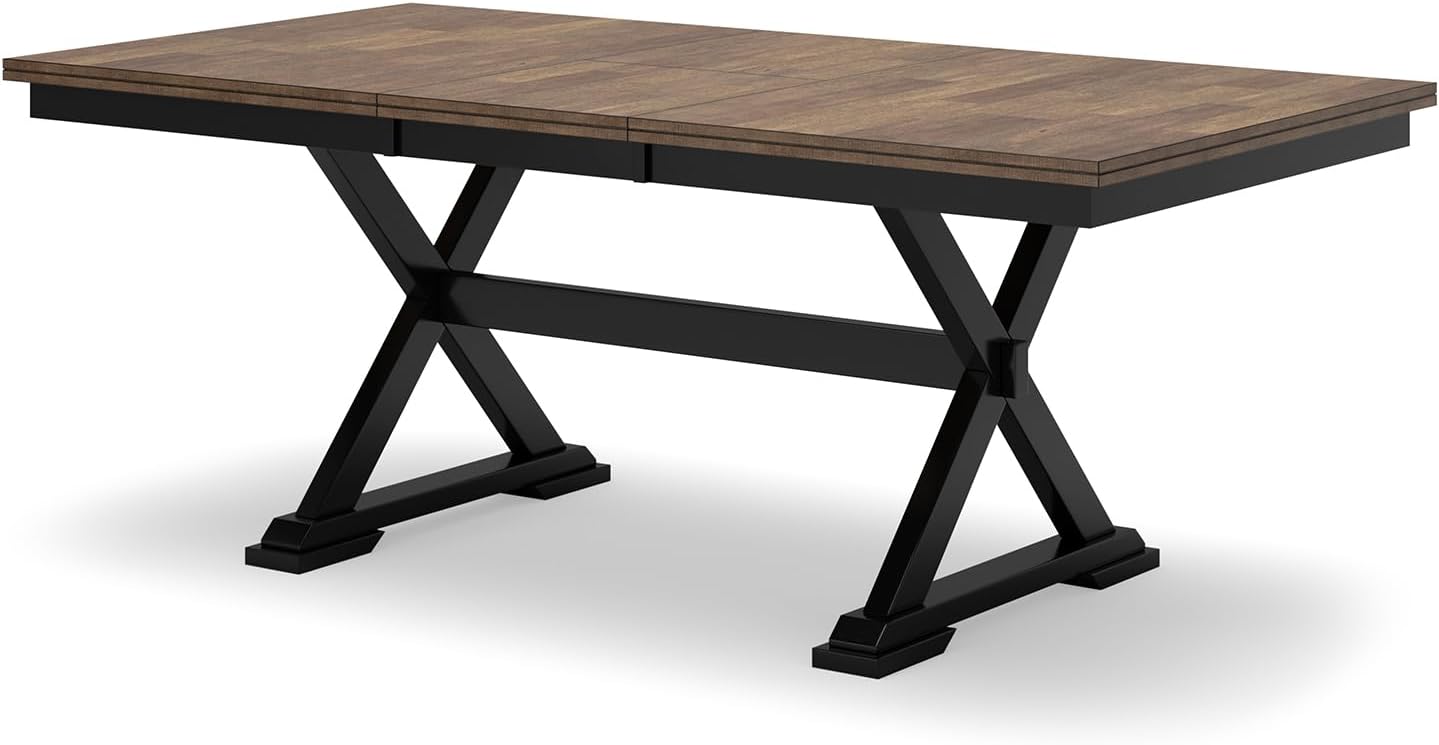 Signature Design by Ashley Wildenauer Farmhouse Dining Extension Table, Dark Brown & Black