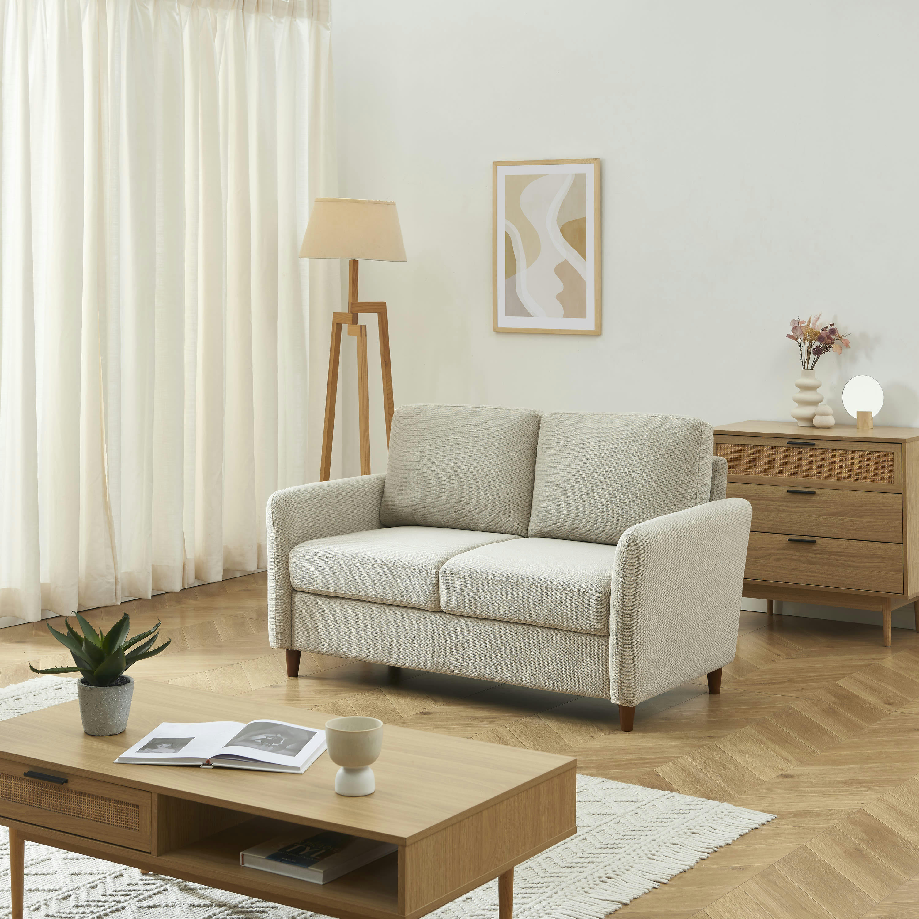 LUCIEN - Canapé droit en tissu 2 places grège