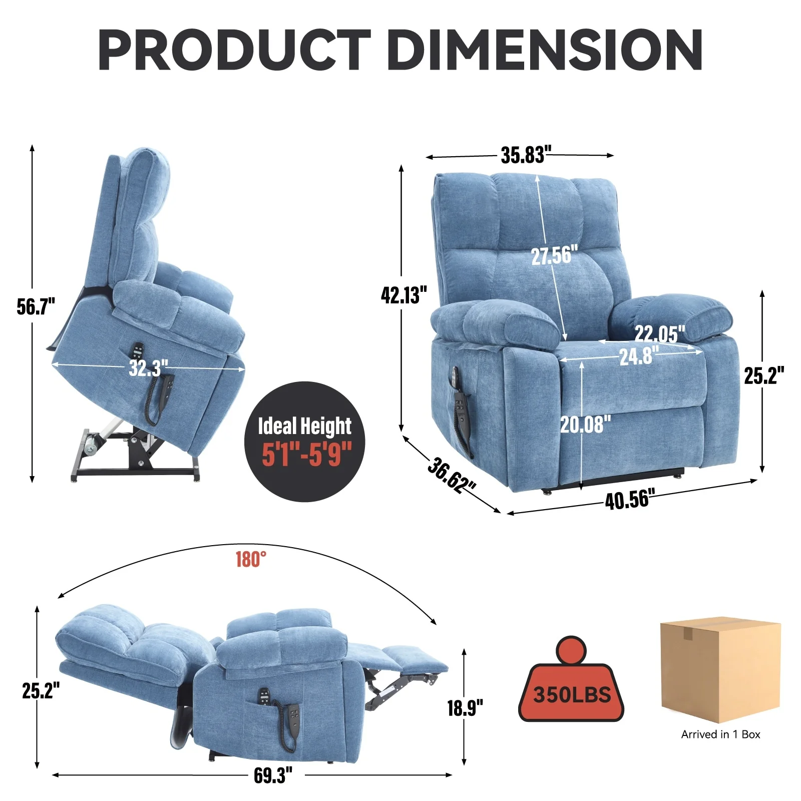 Oversized Power Lift Recliner with Dual Motors, Heat & Massage Functions, Infinite Position Recline, Hidden Cup Holders