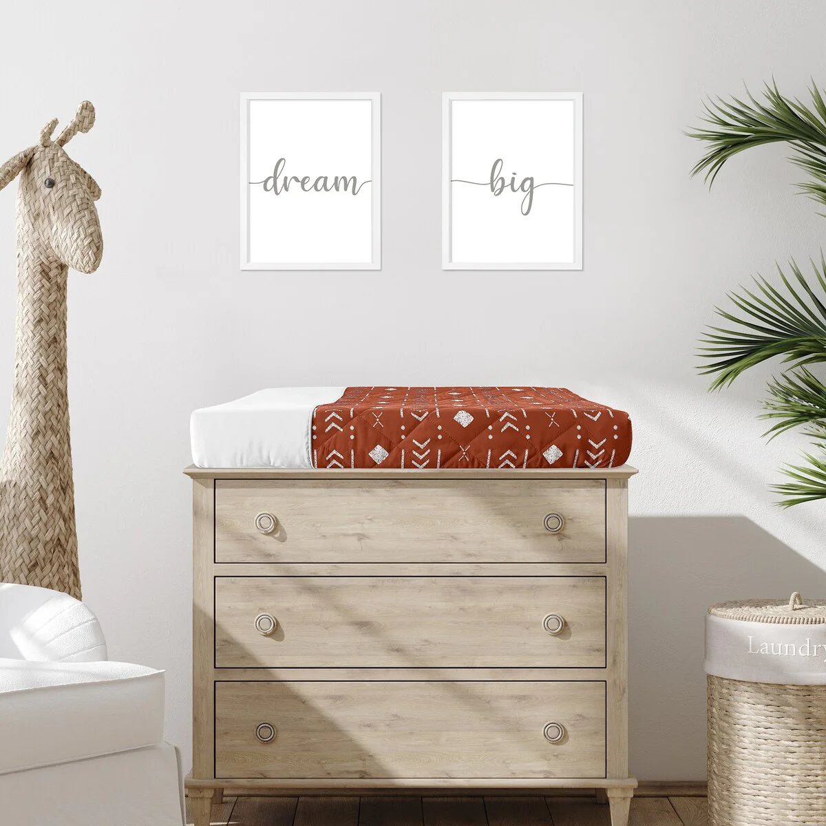 Rust White Boho Tribal Mudcloth Boy Girl Changing Pad Cover Orange Woodland Bohemian Southwest Geometric Arrow Gender Neutral