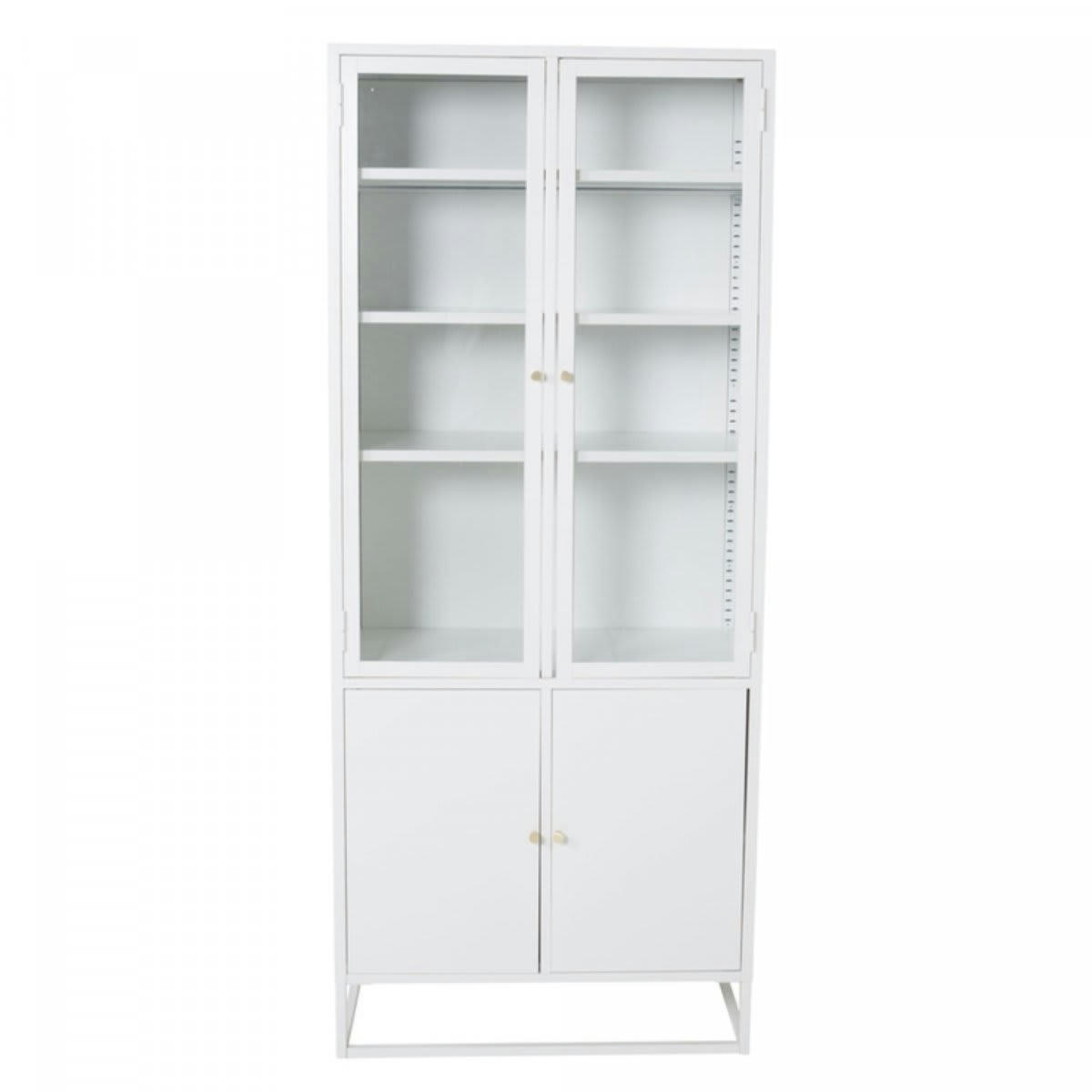 RIRI - Buffet haut vitré moderne 4 portes en métal 190cm blanc