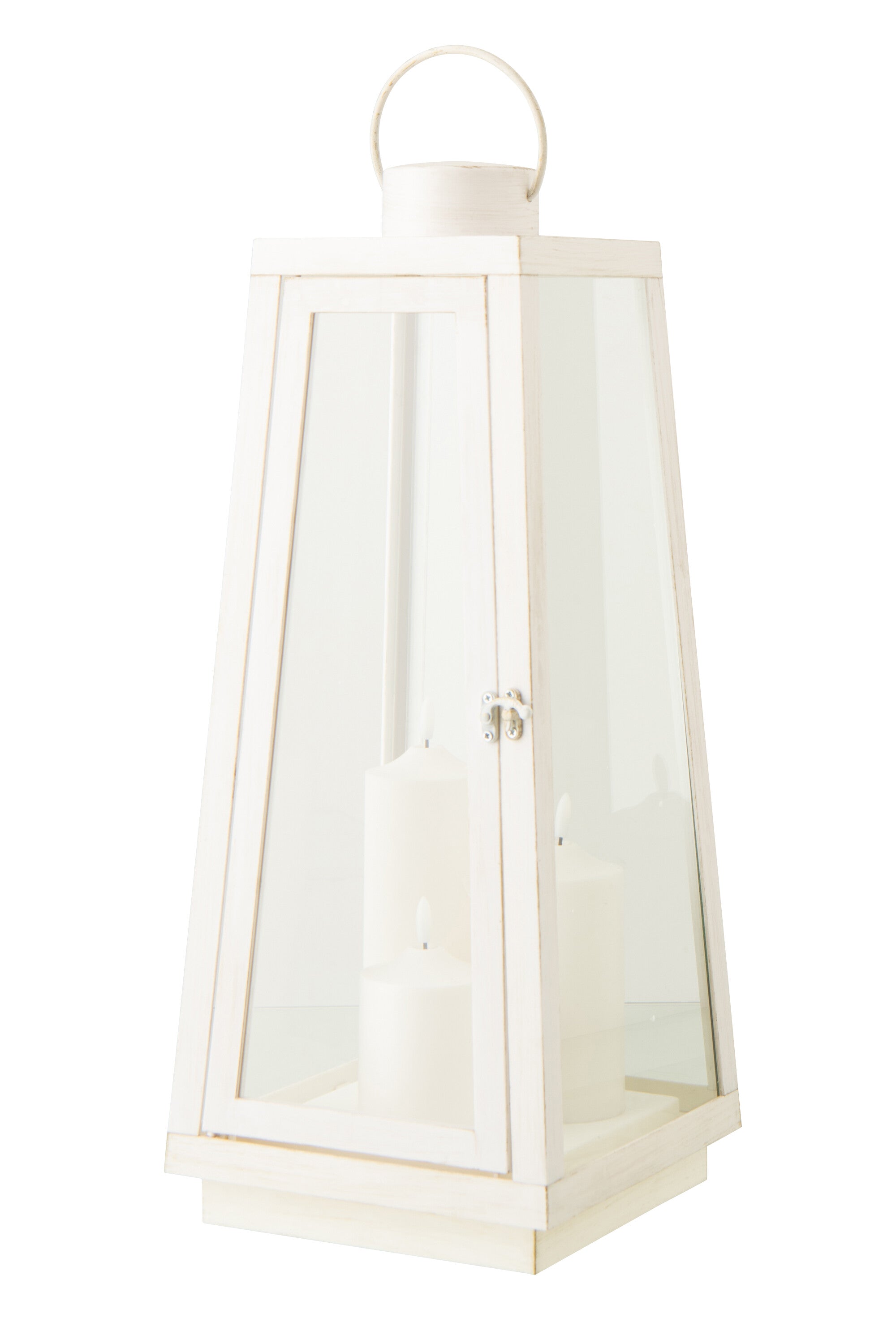 J-Line lantaarn   kaars - glas - wit - large - LED lichtjes