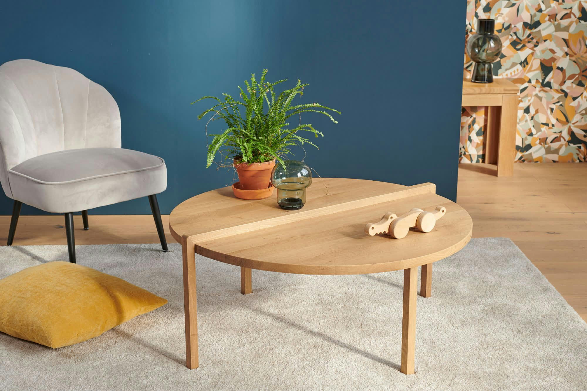 ALICE - Table basse ronde scandinave en bois massif D90
