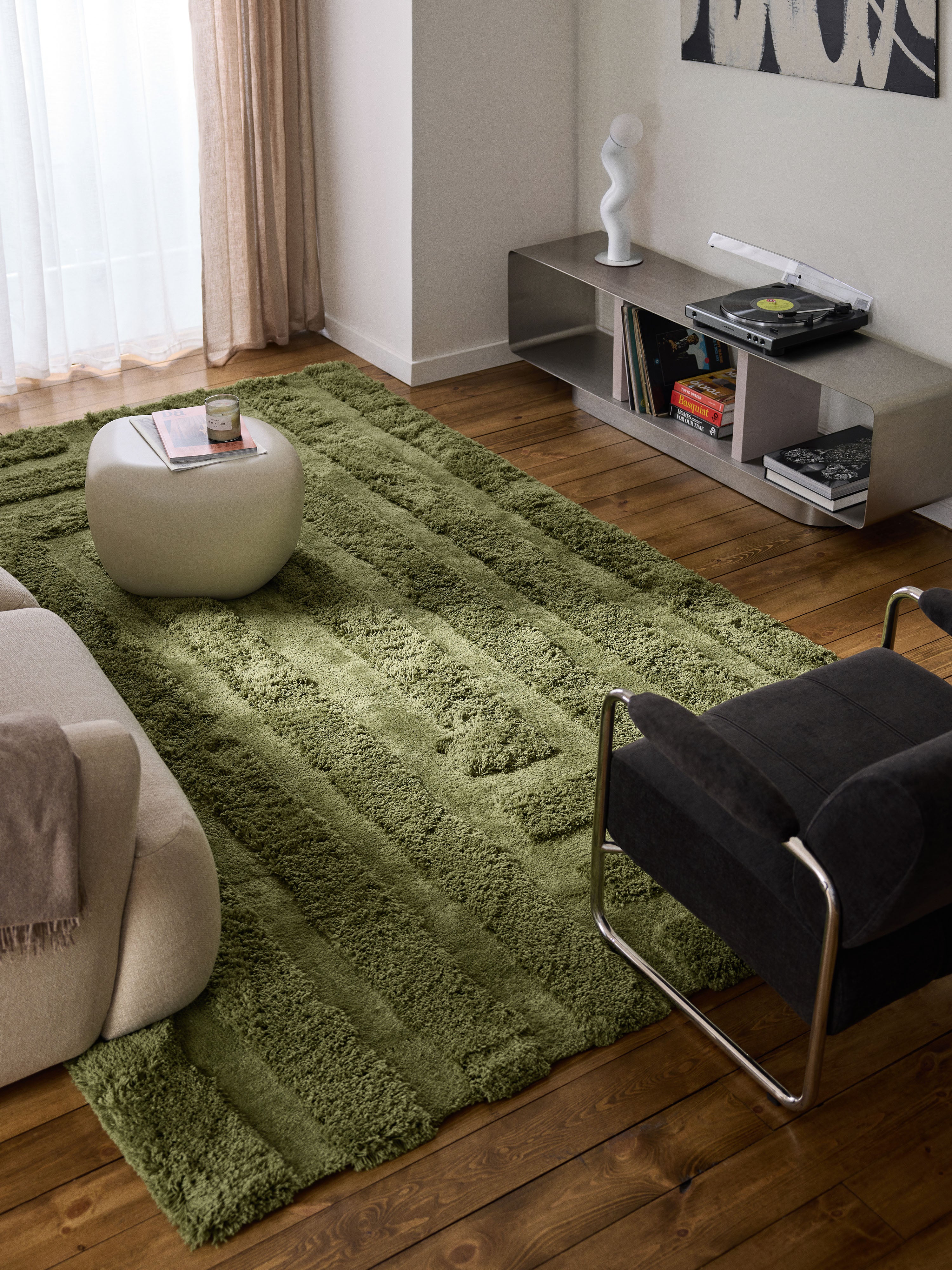 Flauschiger Hochflor-Teppich Genève mit erhabener Hoch-Tief-Struktur