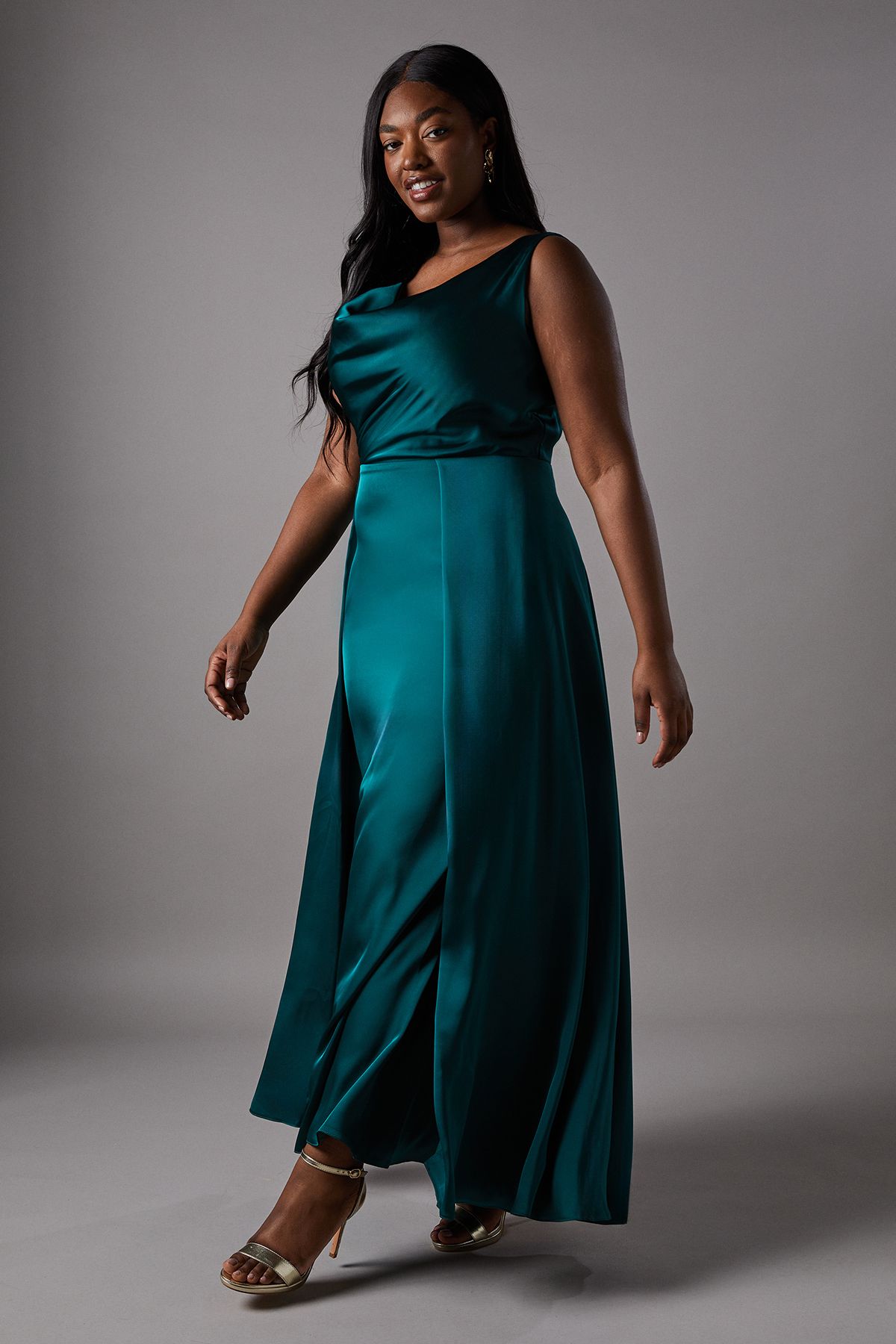 Coast Plus Size Cowl Neck A-Line Satin Bridesmaid Dress