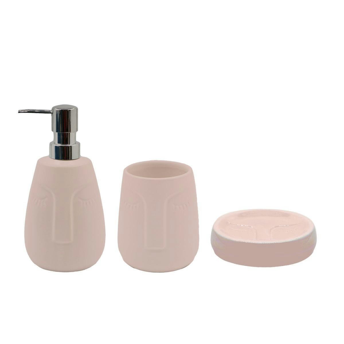 MOAI - Set de salle de bain  3 pièces en céramique rose