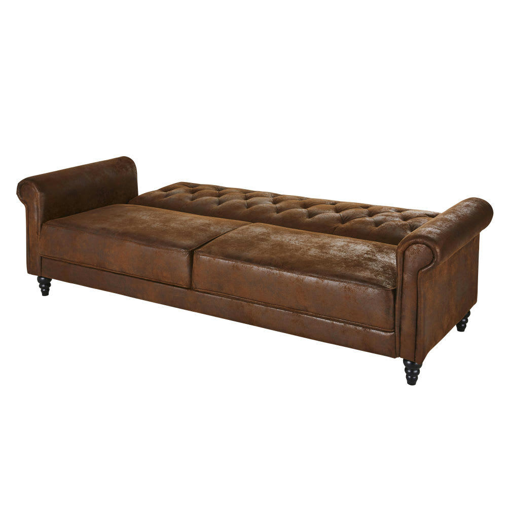 Lise - Canapé clic-clac 3/4 places en suédine marron