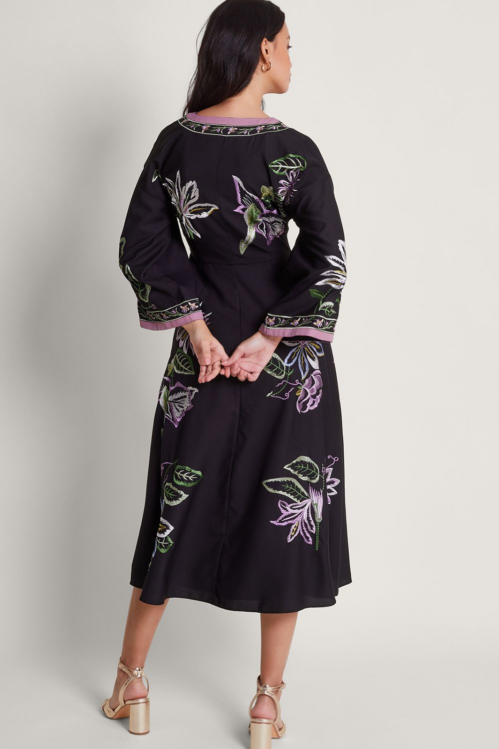 Monsoon Kaya Embroidered Dress Black