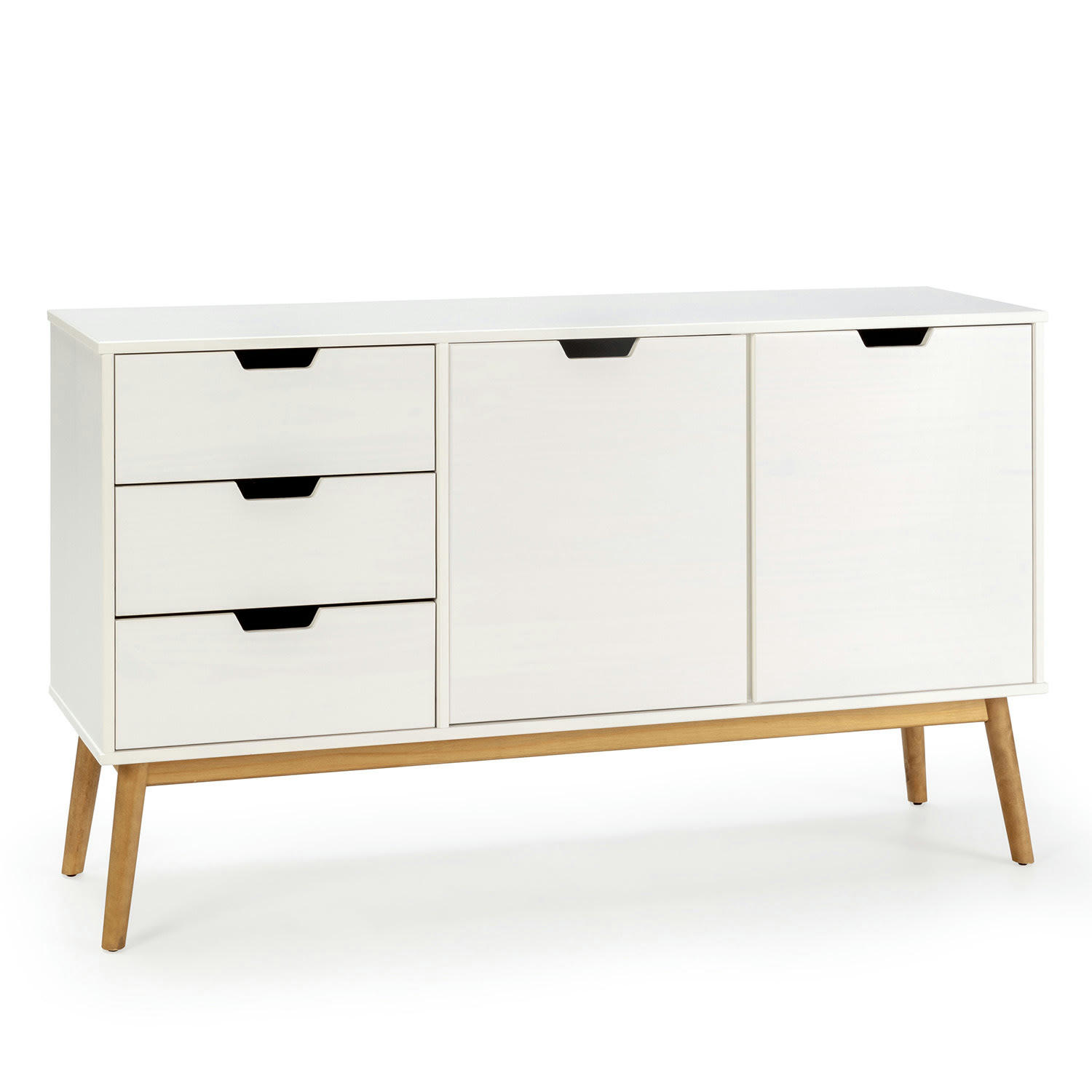 BAKU - Buffet 3 tiroir y 2 porte blanc, pin massif, longueur 140 cm
