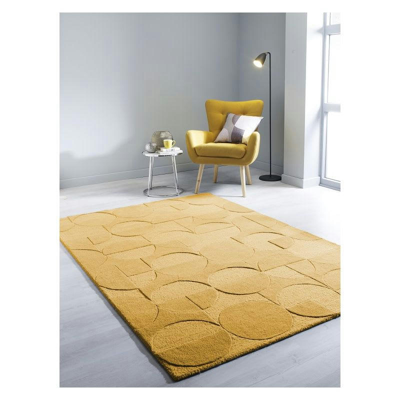FR DESIGN - Tapis géométrique design en laine jaune 160x230