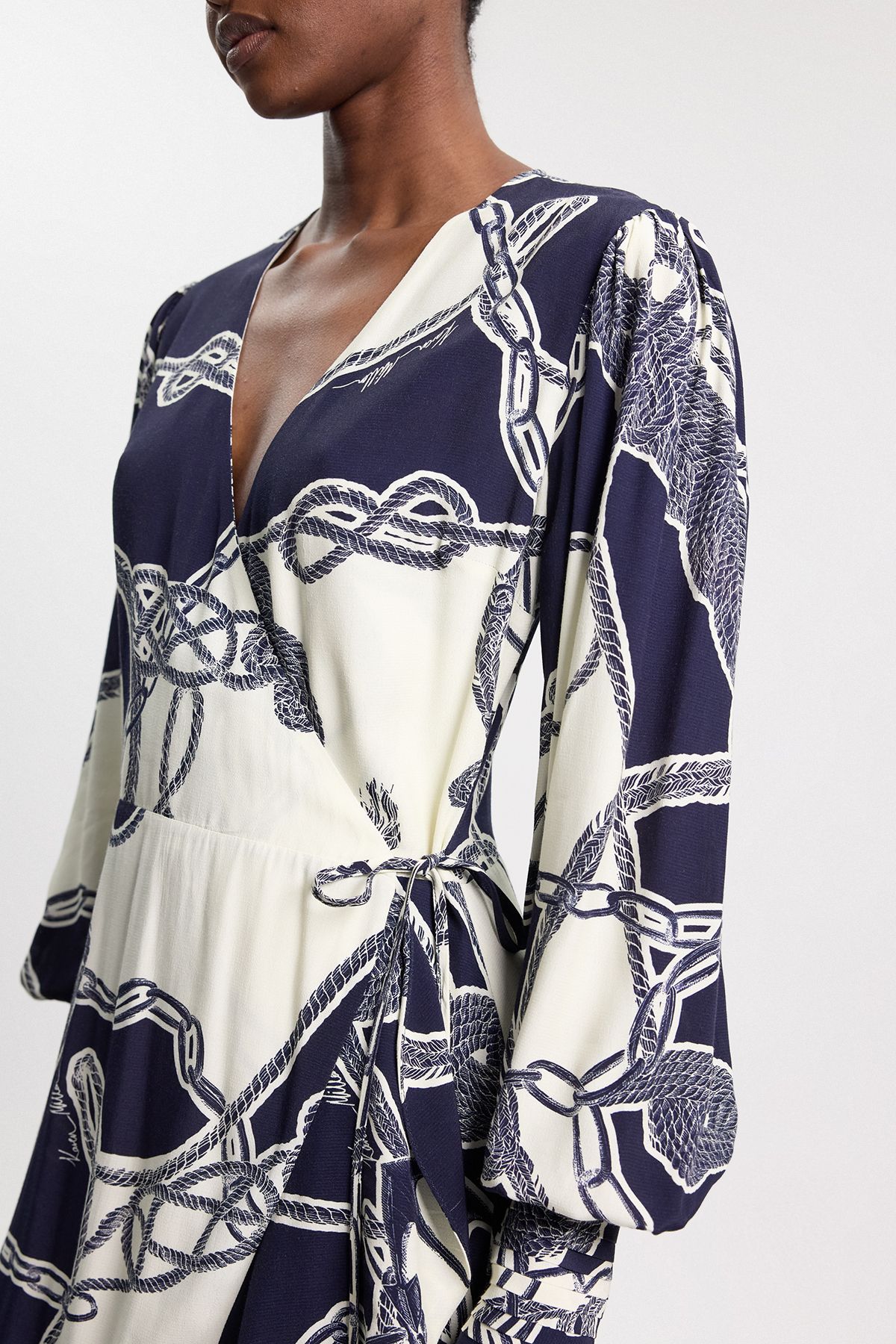 KarenMillen Viscose Crepe Chain Print Long Sleeve Midi Dress
