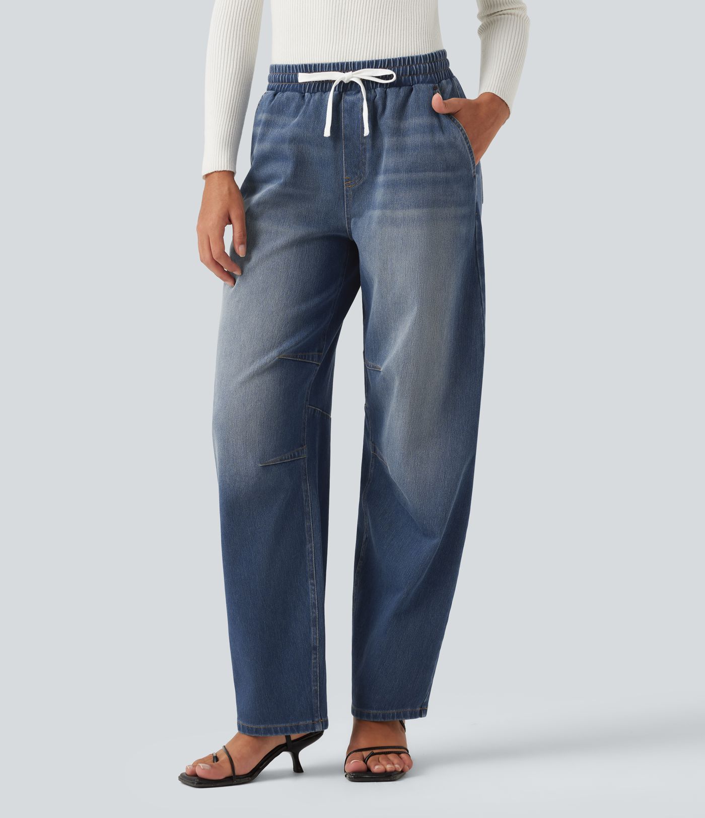 Jean Halara Flex™ taille mi-haute à cordon de serrage, coupe barrel avec poches