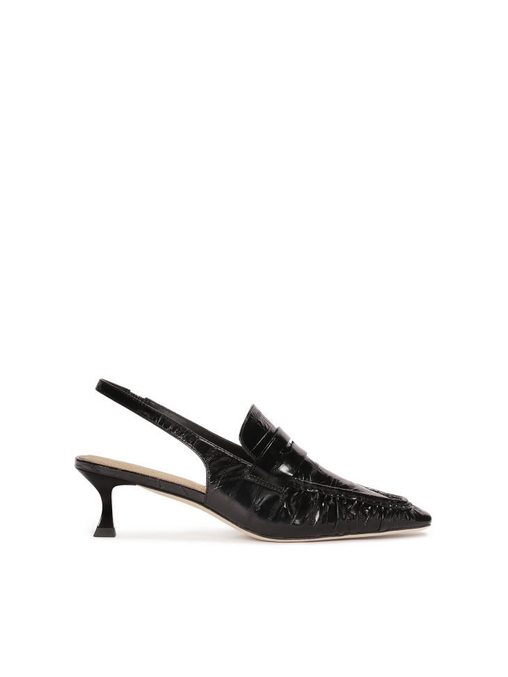 Black open-toe pumps with slingback heel